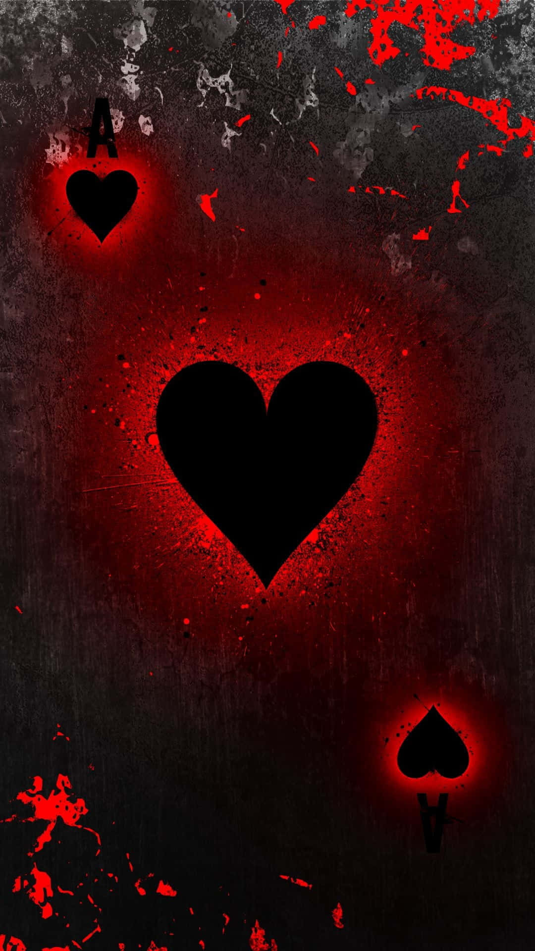 Herz, Spielkarte, Rot, Grunge, Dunkel, Full HD, Handy-Hintergrund im Hochformat