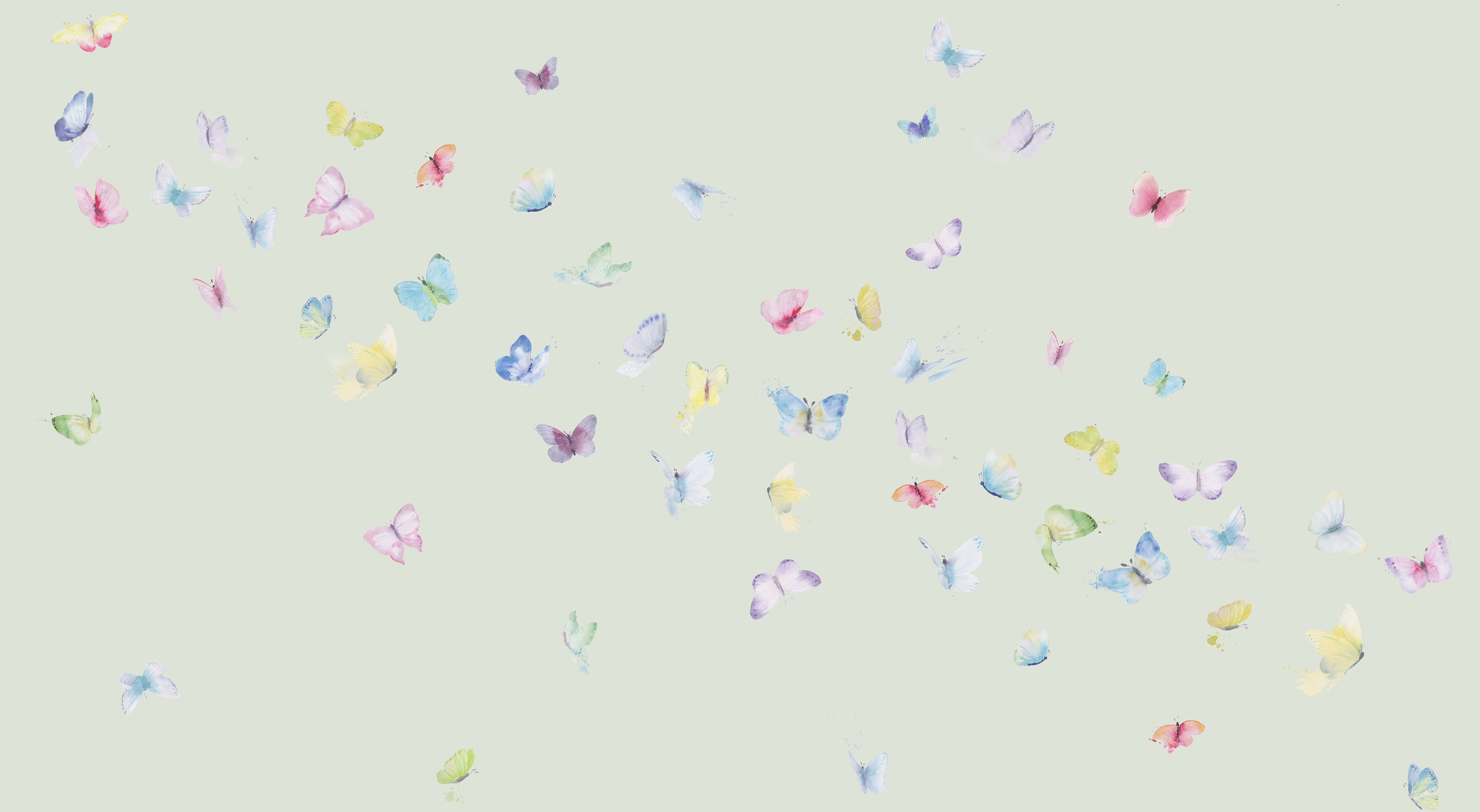 Schmetterlinge, Pastell, Mintgrün, Verstreut, Illustration, 2K, Desktop-Hintergrund