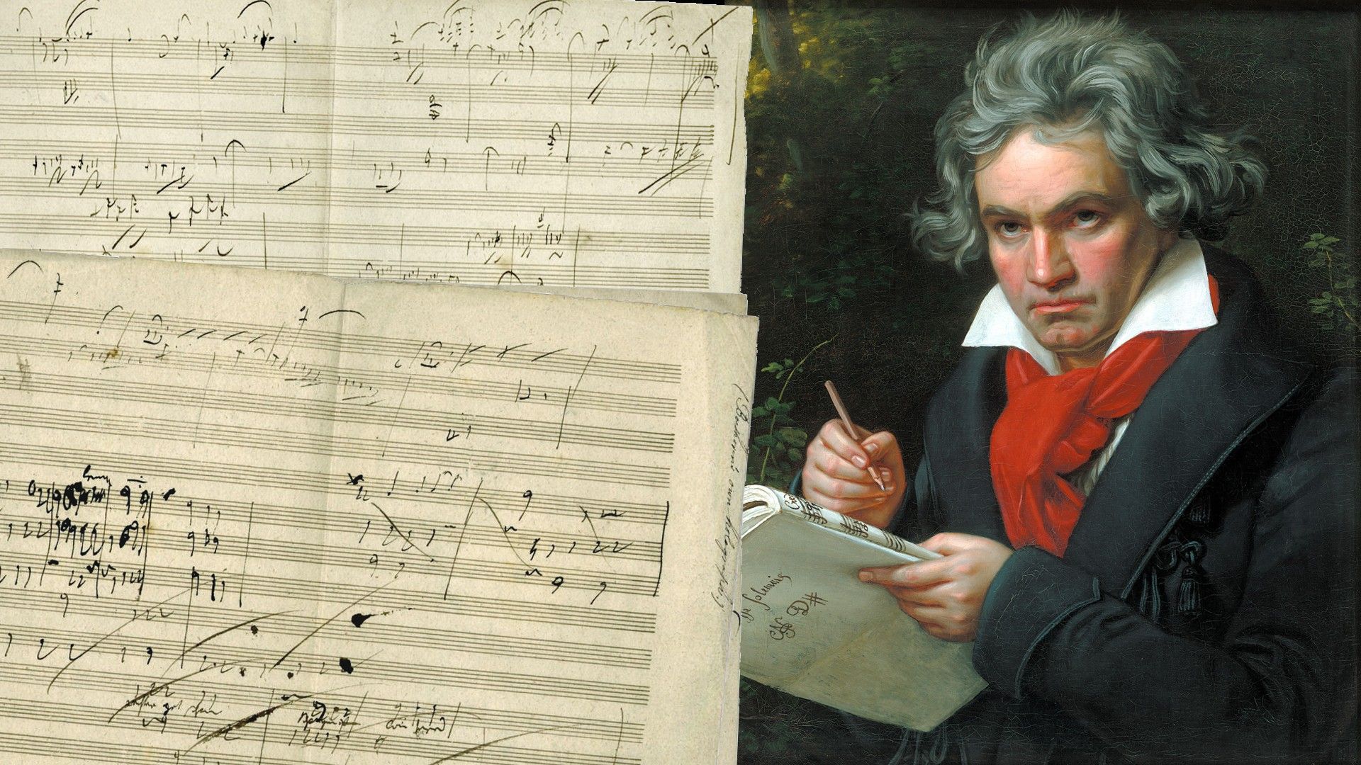 Ludwig van Beethoven, Joseph Karl Stieler, Gemälde, Notenblätter, Handschrift, Full-HD-Hintergrundbild