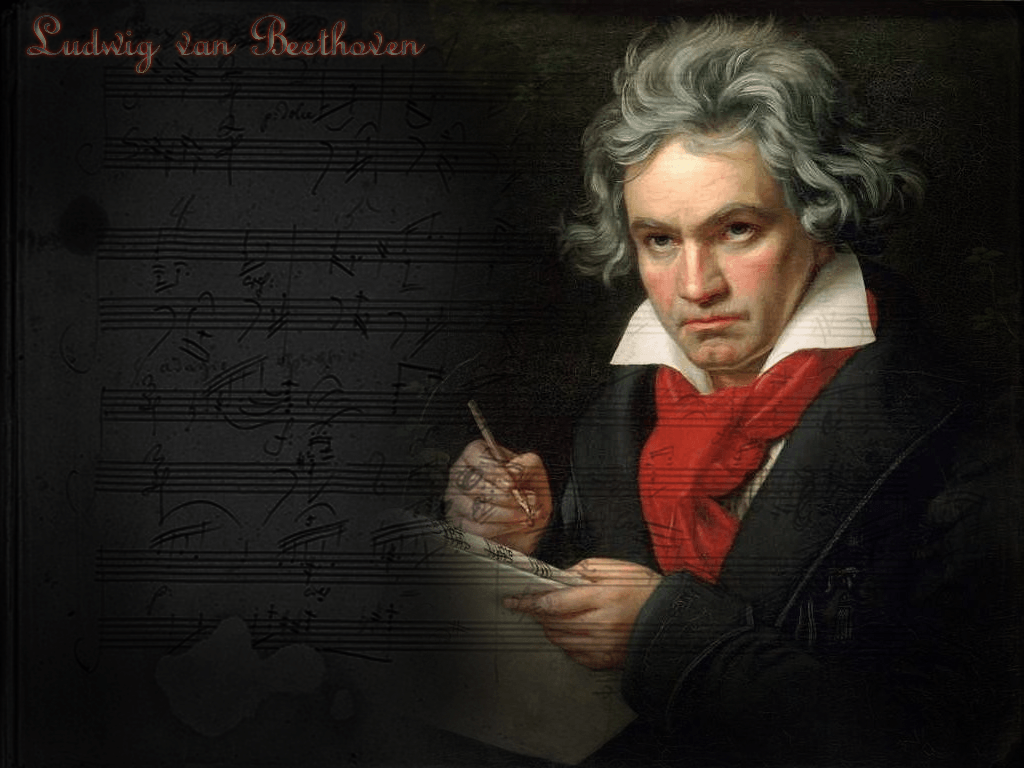 Ludwig van Beethoven, Gemälde, Notenblatt, Dunkel, Schriftzug, Hintergrundbild fürs Tablet