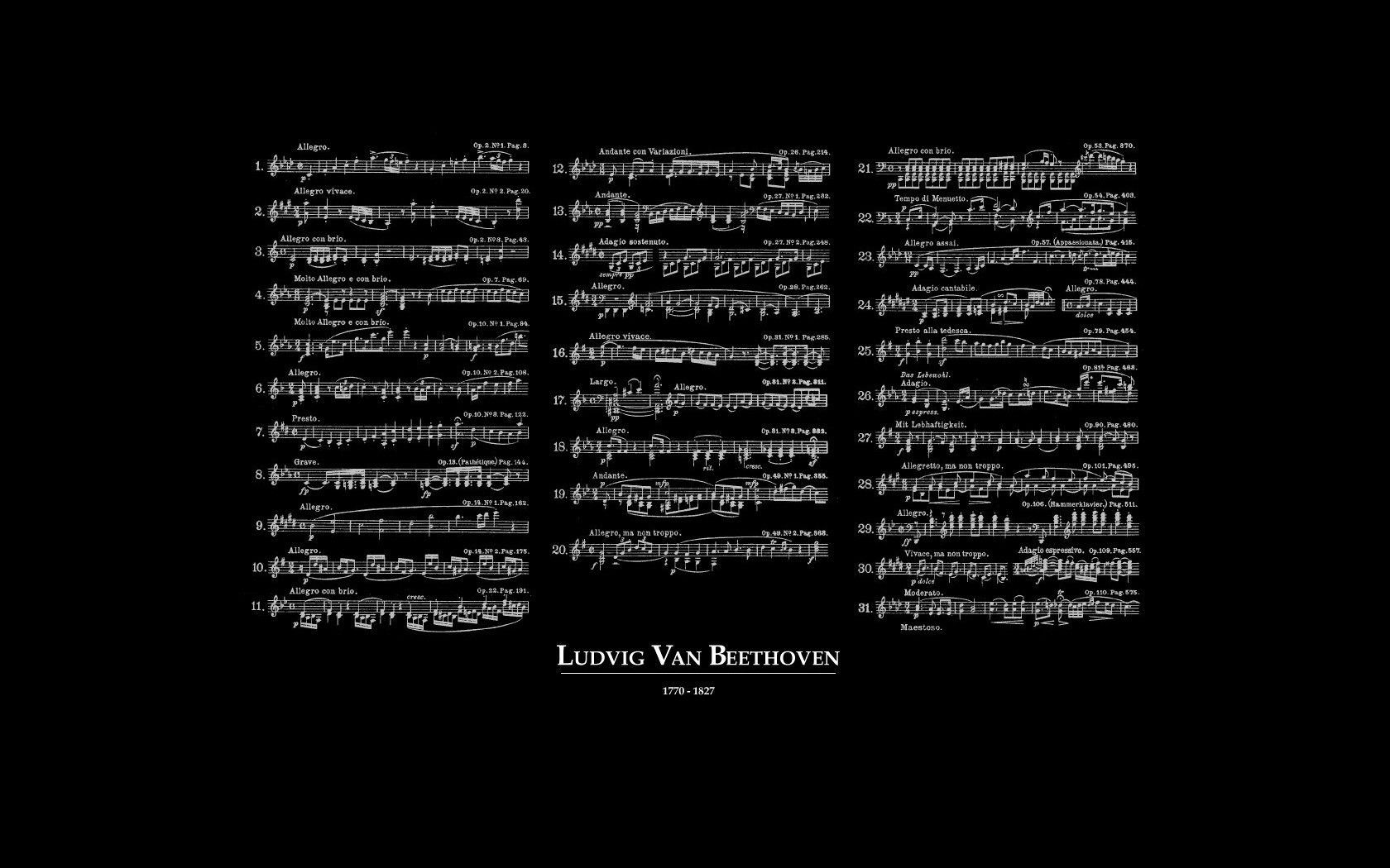 Ludwig van Beethoven, Partitur, Notenblätter, Schwarzer Hintergrund, HD Wallpaper