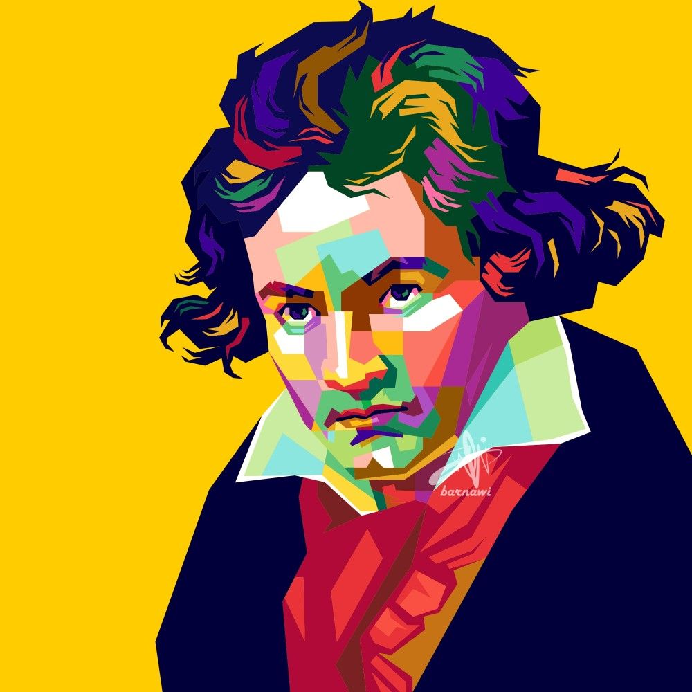 Ludwig van Beethoven, Pop-Art, Vektorgrafik, Gelber Hintergrund, Bunt, Wallpaper