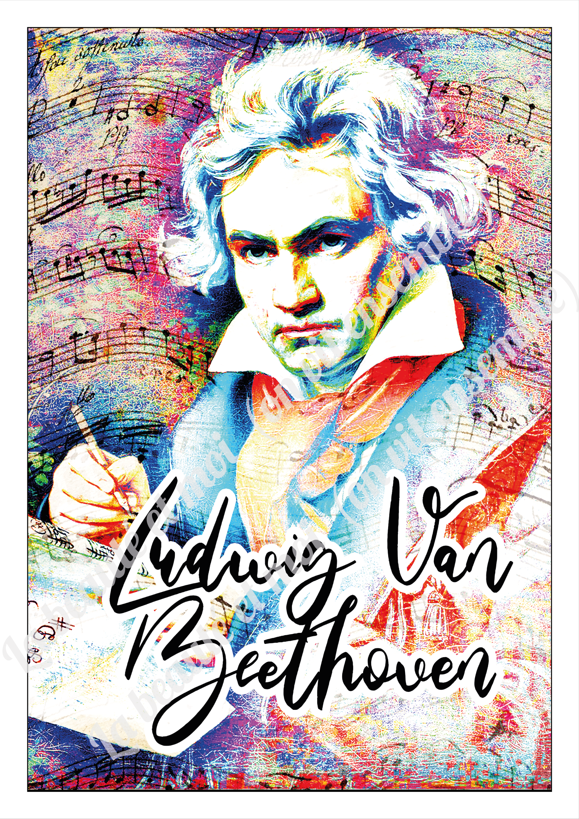 Ludwig van Beethoven, Aquarell, Schriftzug, Bunt, Notenblatt, QHD+, Tablet-Hintergrund