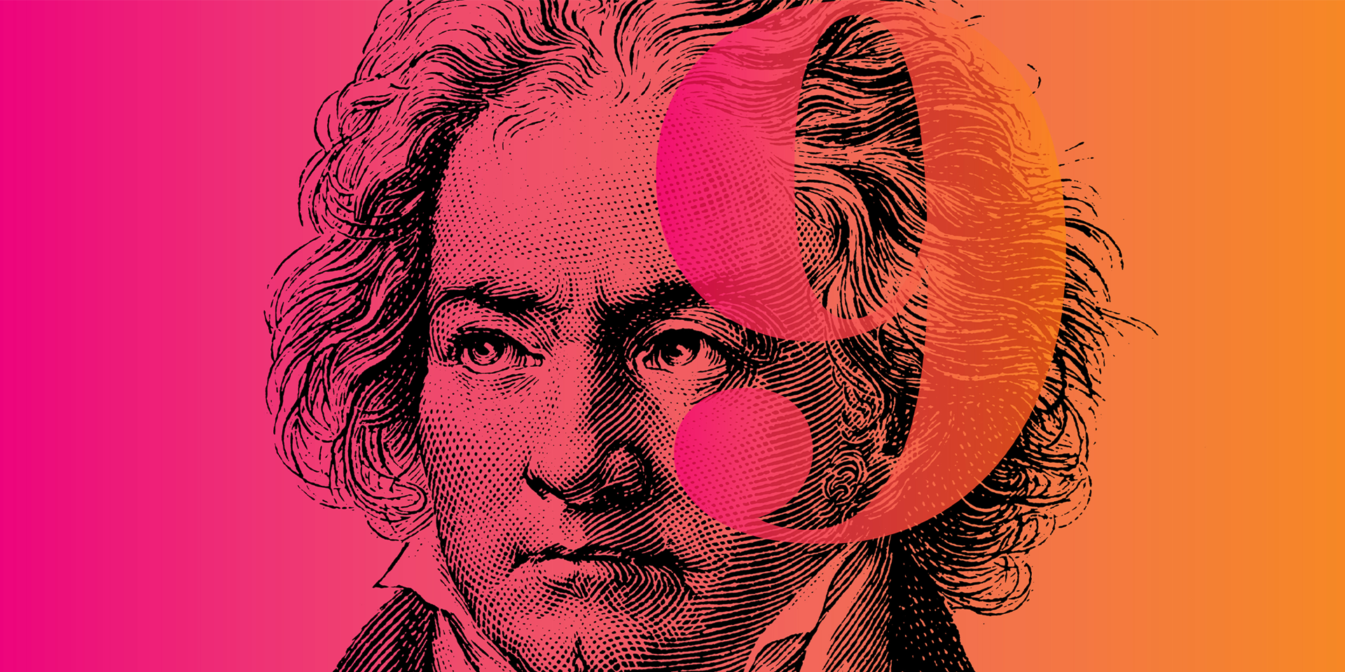 Ludwig van Beethoven, 9. Sinfonie, Kupferstich-Stil, Farbverlauf, Pink, Orange, Full-HD-Hintergrundbild