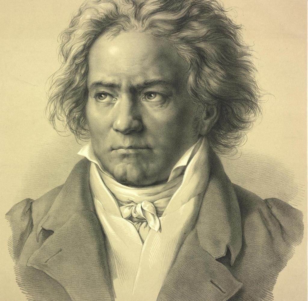 Ludwig van Beethoven, Lithografie, Porträt, Sepia, Klassik, Hintergrundbild fürs Tablet