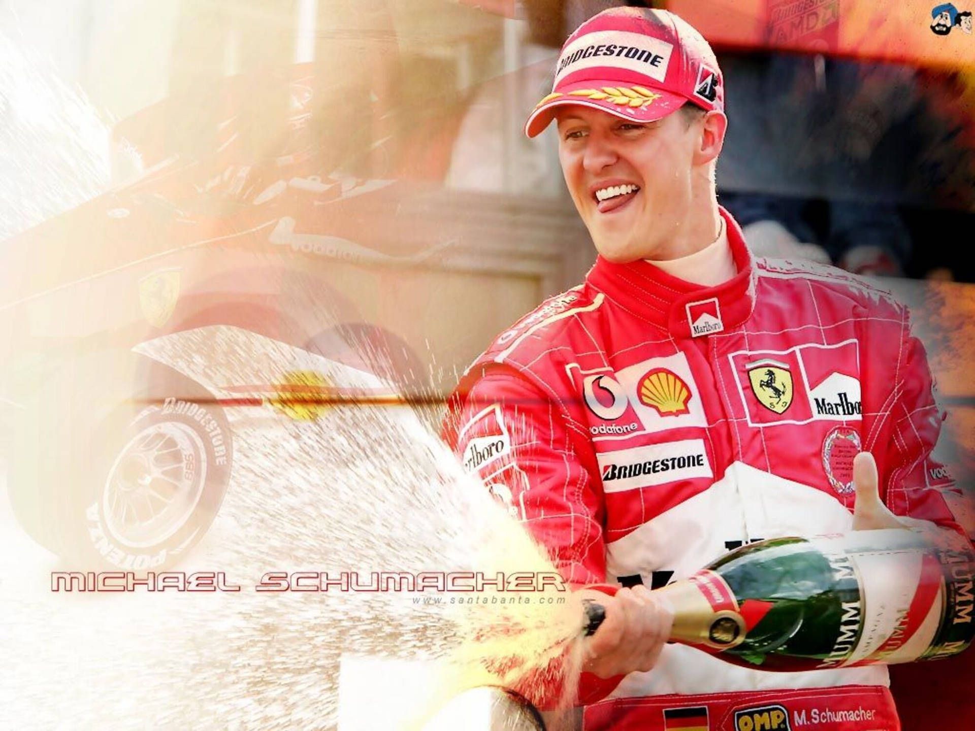 Michael Schumacher, Ferrari, Champagner, Siegesfeier, Lächeln, Hintergrundbild fürs Tablet