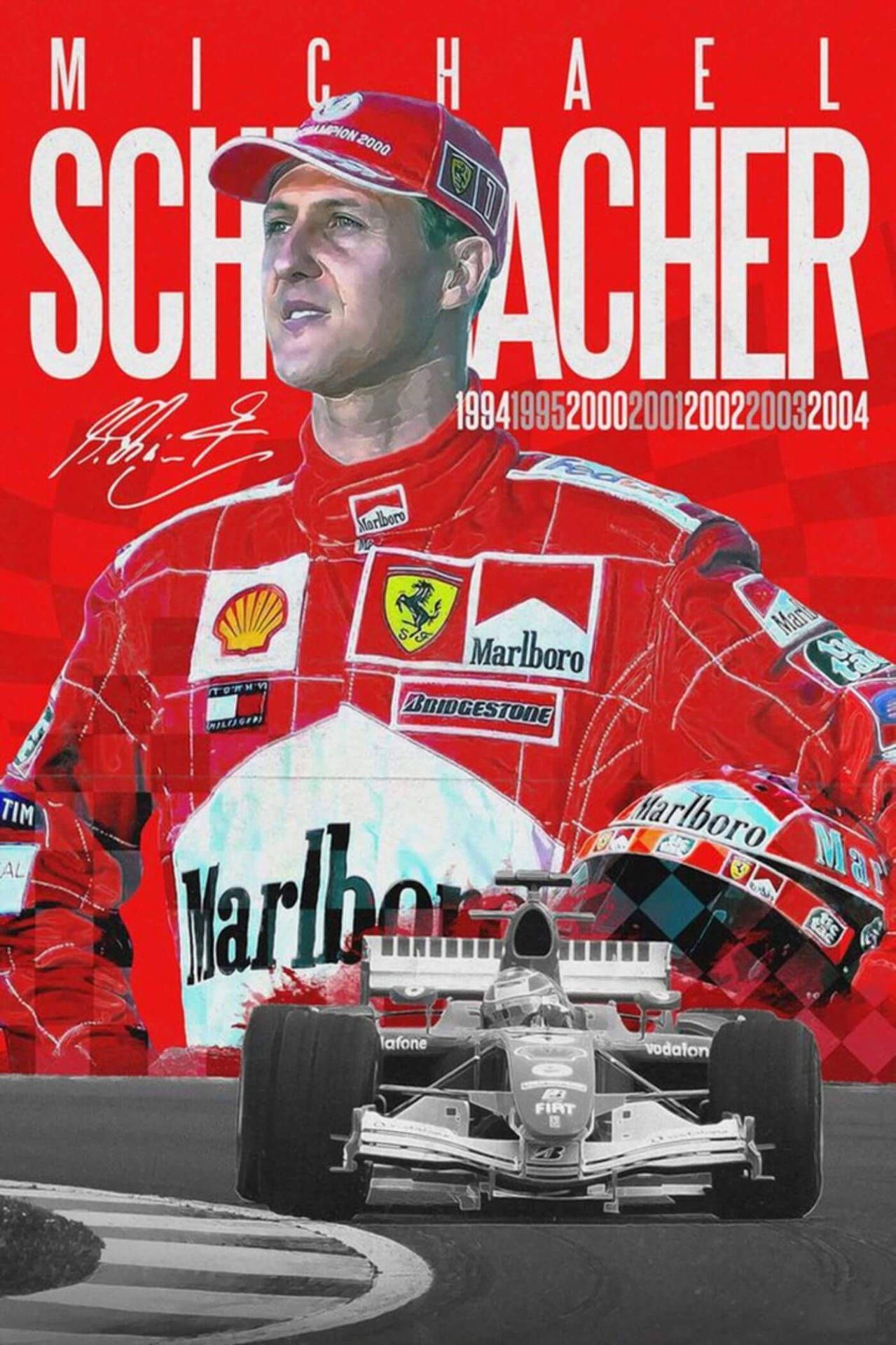 Michael Schumacher, Ferrari, Poster, Weltmeistertitel, Rot, Full HD, Handy-Hintergrundbild