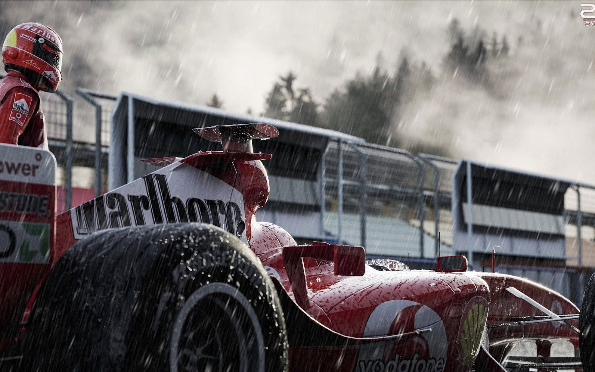 Ferrari, Formel-1-Wagen, Michael Schumacher, Regen, Nebel, Full HD, MacBook-Hintergrundbild