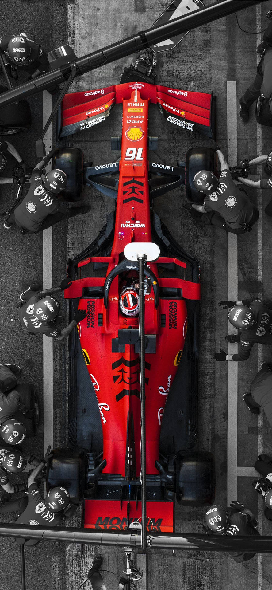 Ferrari, Formel-1-Wagen, Vogelperspektive, Boxenstopp, Michael Schumacher, HD, Handy-Hintergrundbild