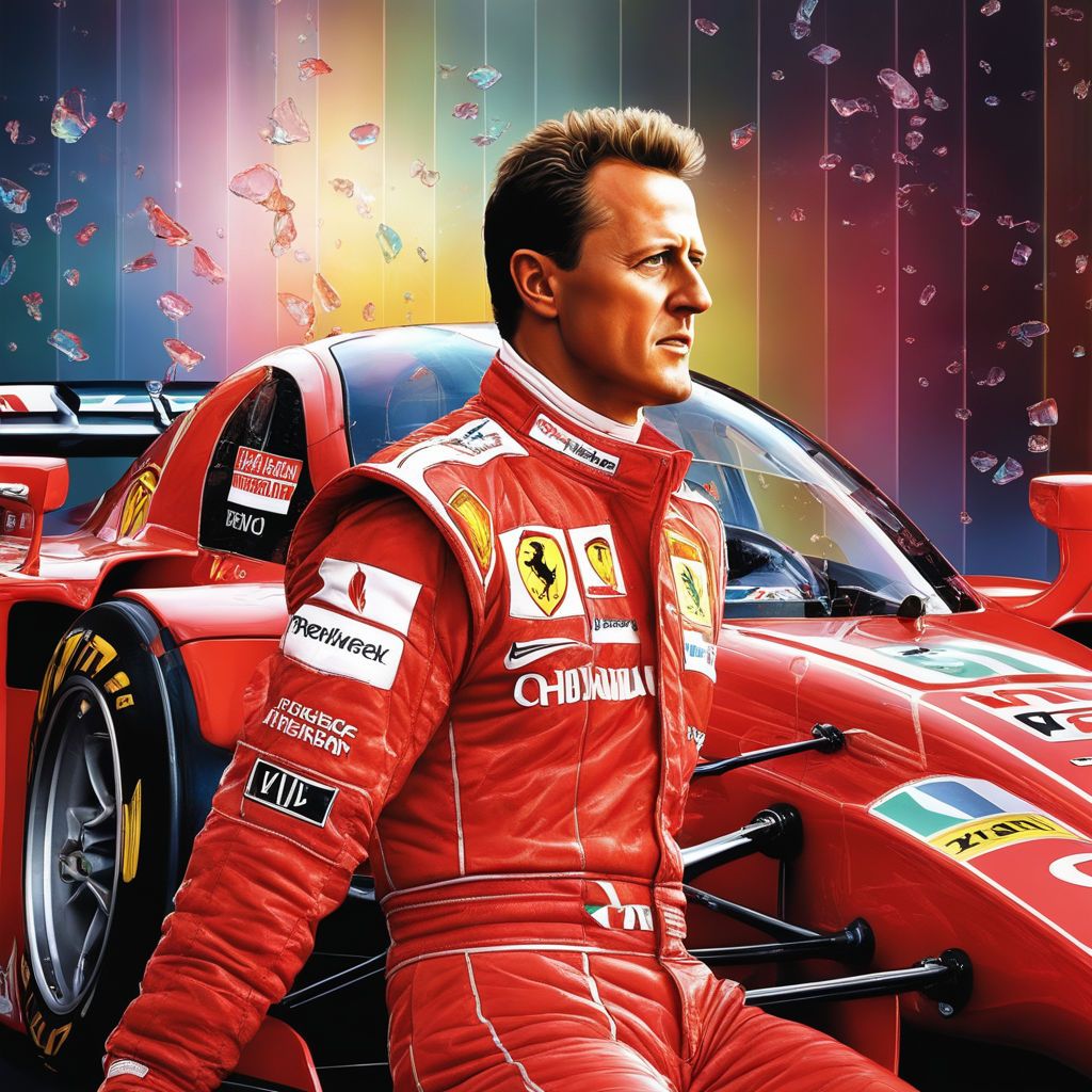 Michael Schumacher, Ferrari, Digitale Kunst, Regenbogenfarben, Rennanzug, Hintergrundbild fürs Tablet