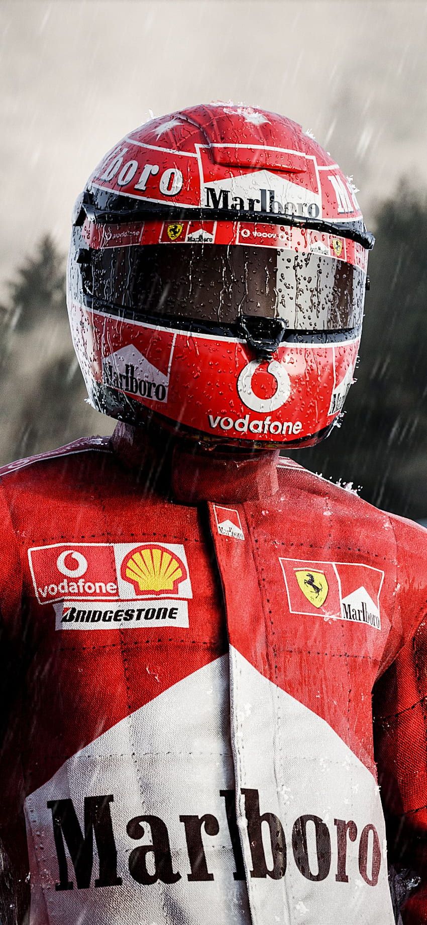 Michael Schumacher, Ferrari, Helm, Rennanzug, Rauch, HD, Hintergrundbild fürs Handy