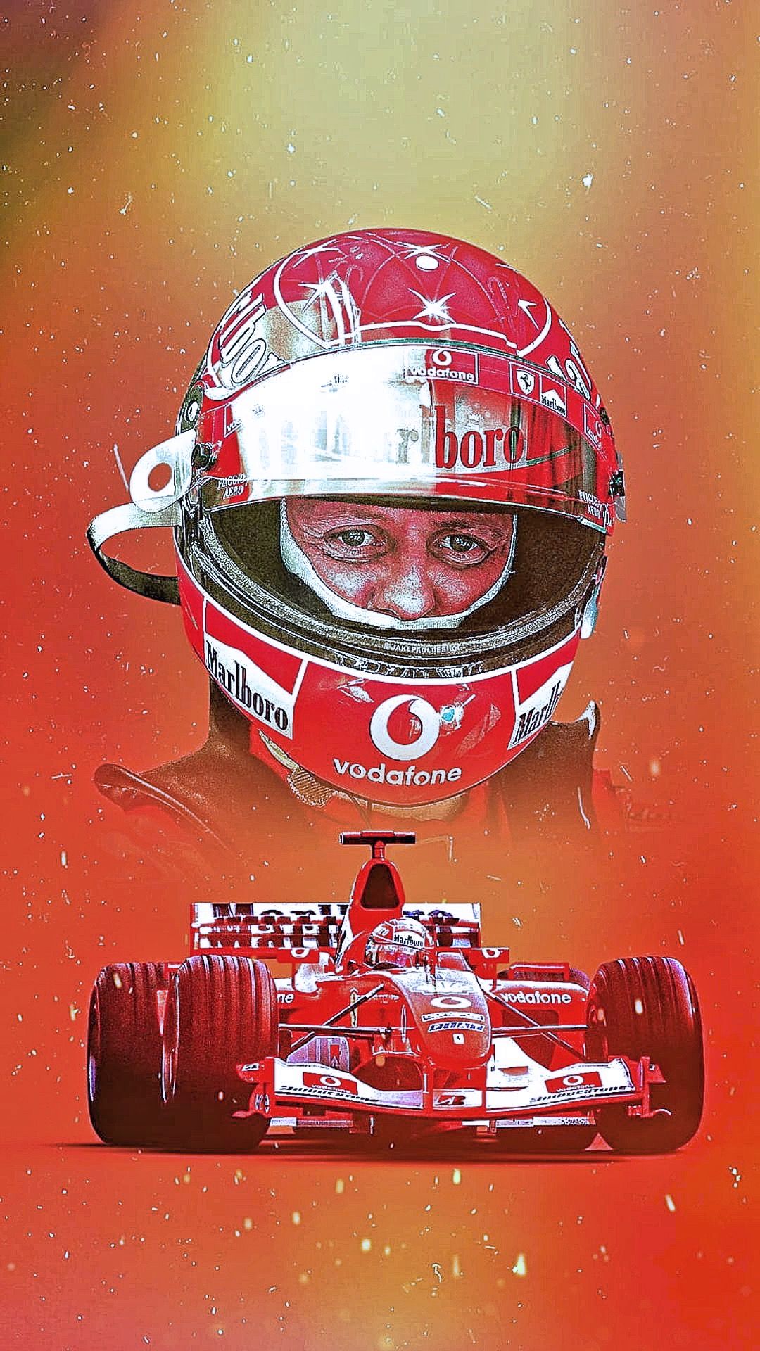 Michael Schumacher, Ferrari, Helm, Formel-1-Wagen, Digitale Kunst, 1080x1920, Handy-Hintergrund