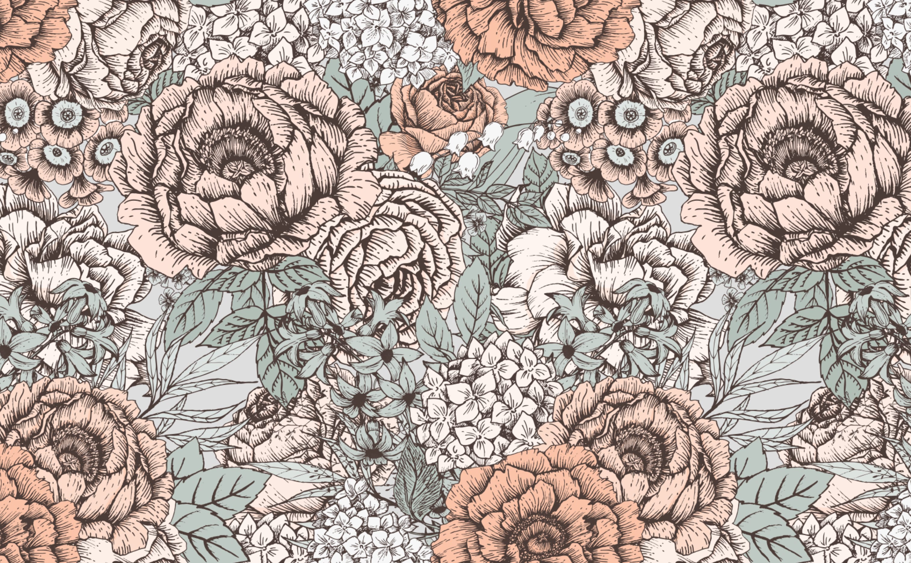 Pfingstrosen, Blumenmuster, Floral, Pastell, 16:10, 2K-Hintergrundbild für den Desktop