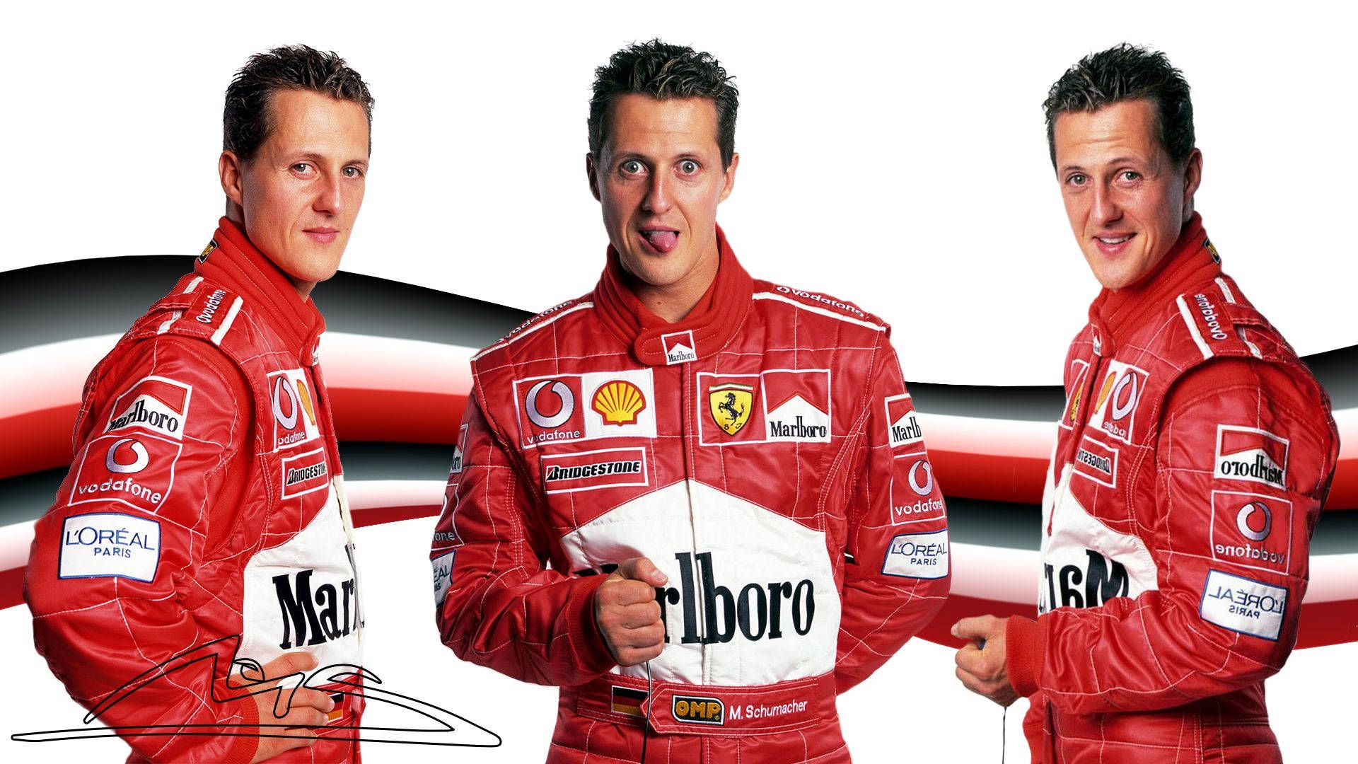 Michael Schumacher, Ferrari, Rennanzug, Collage, Weißer Hintergrund, Full HD Wallpaper