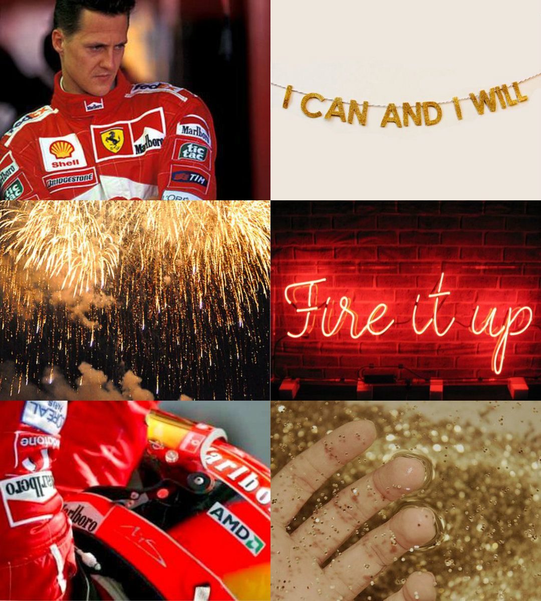 Michael Schumacher, Ferrari, Collage, Fire It Up, Ästhetik, Hintergrundbild fürs Tablet