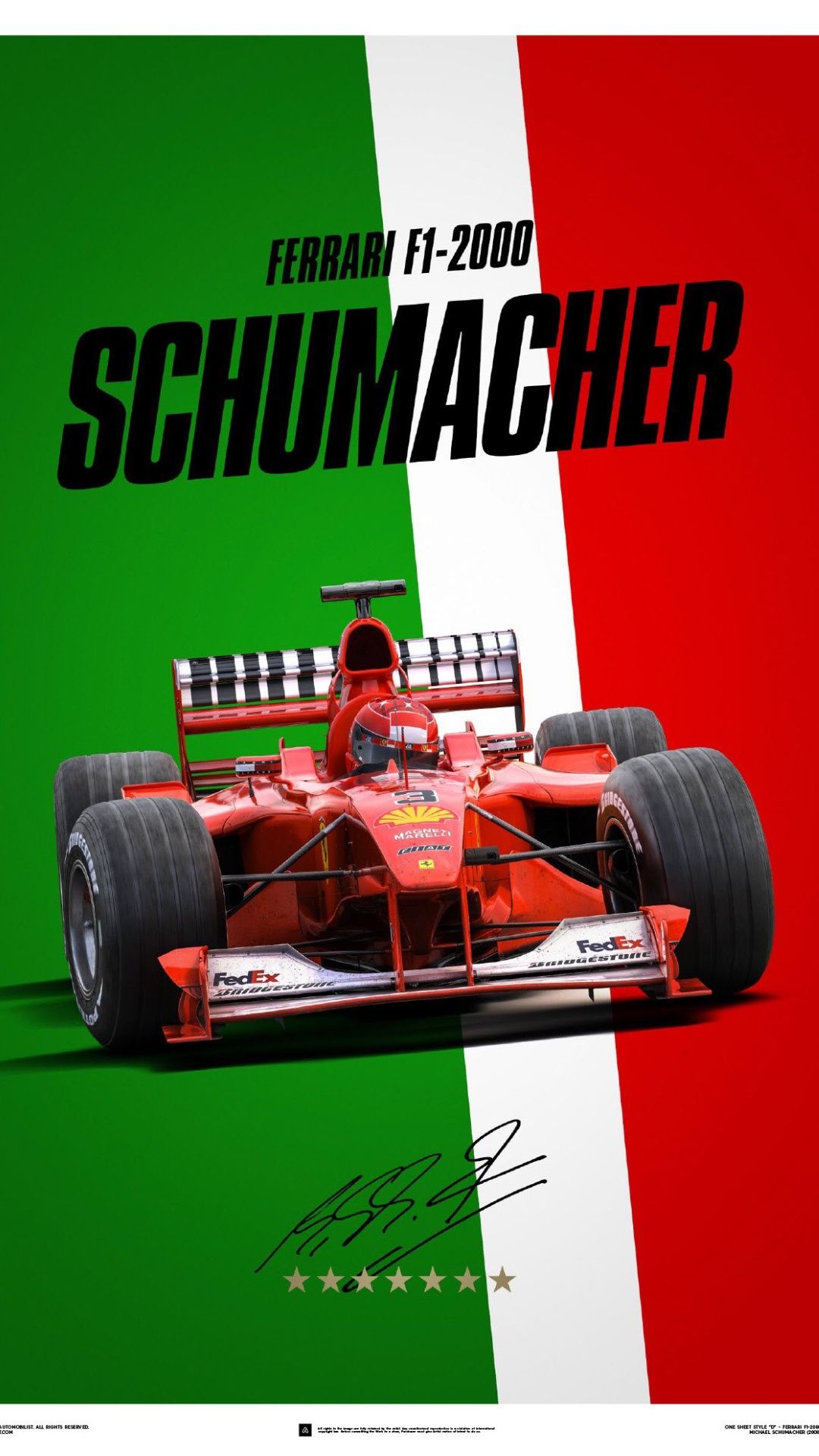 Michael Schumacher, Ferrari F1-2000, Italienische Flagge, Poster, Grün-Weiß-Rot, iPhone-Hintergrundbild