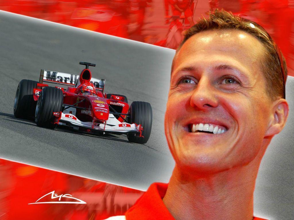 Michael Schumacher, Ferrari, Lächeln, Formel-1-Wagen, Collage, Hintergrundbild fürs iPad