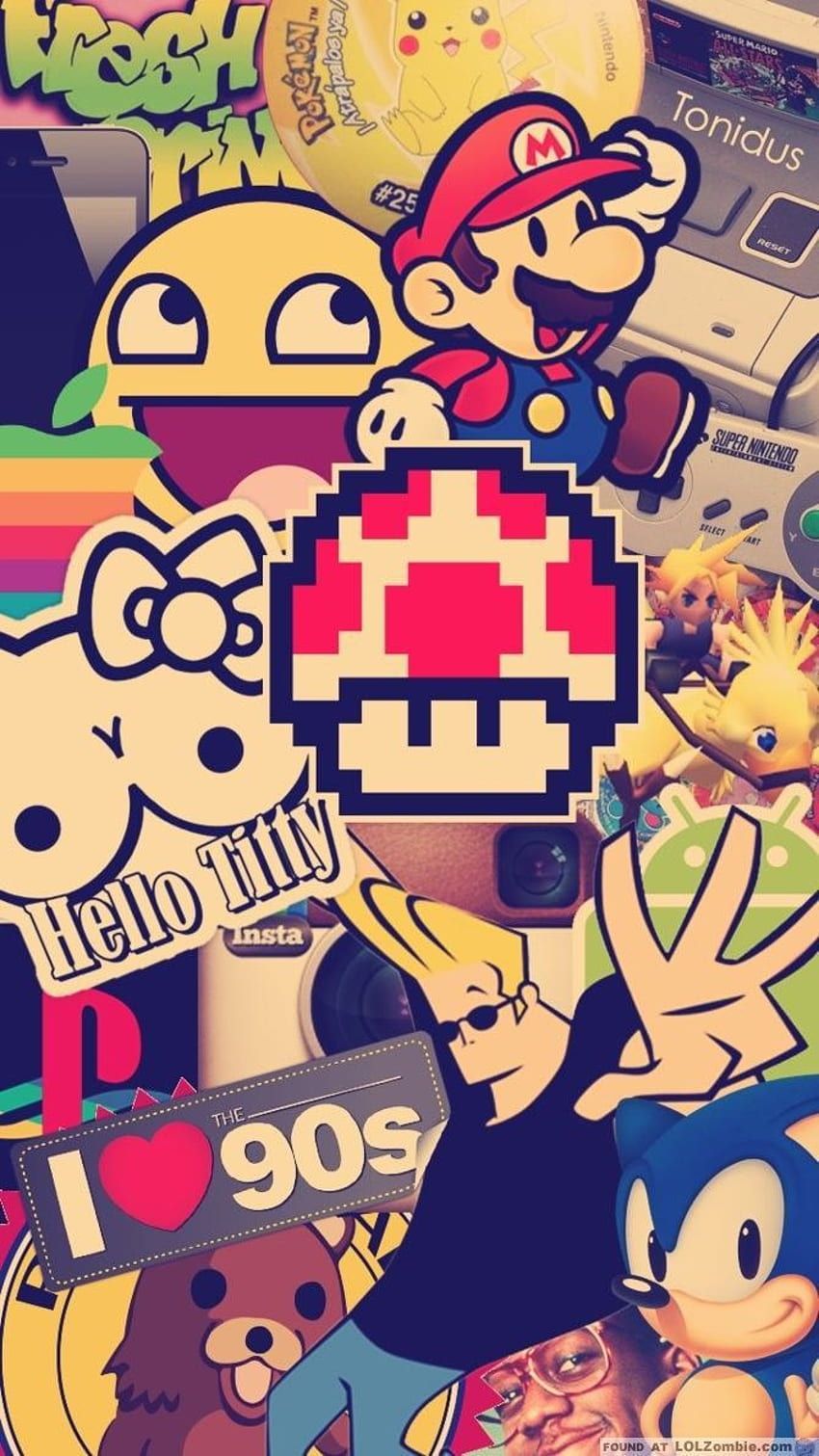 Super Mario, Sonic, Sticker, 90er, Videospiele, Collage, HD, iPhone-Hintergrundbild