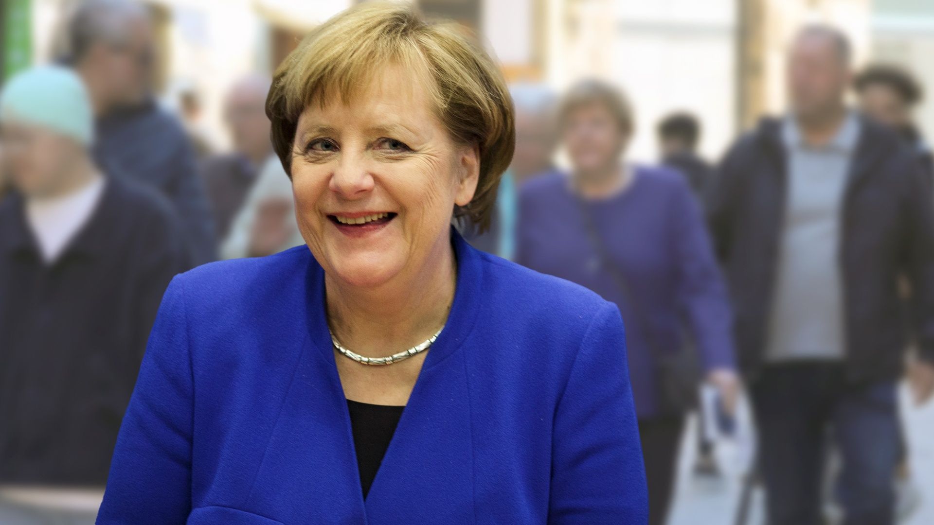 Angela Merkel, Blaue Jacke, Lächeln, Straße, Menschenmenge, Full HD, Laptop-Hintergrundbild