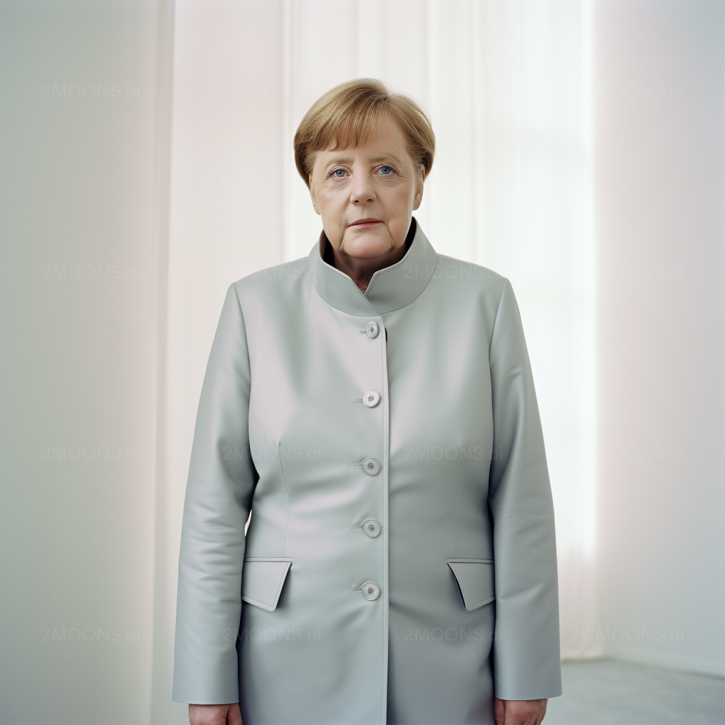 Angela Merkel, Graue Jacke, Ganzkörperporträt, Weißer Raum, Hintergrundbild fürs iPad