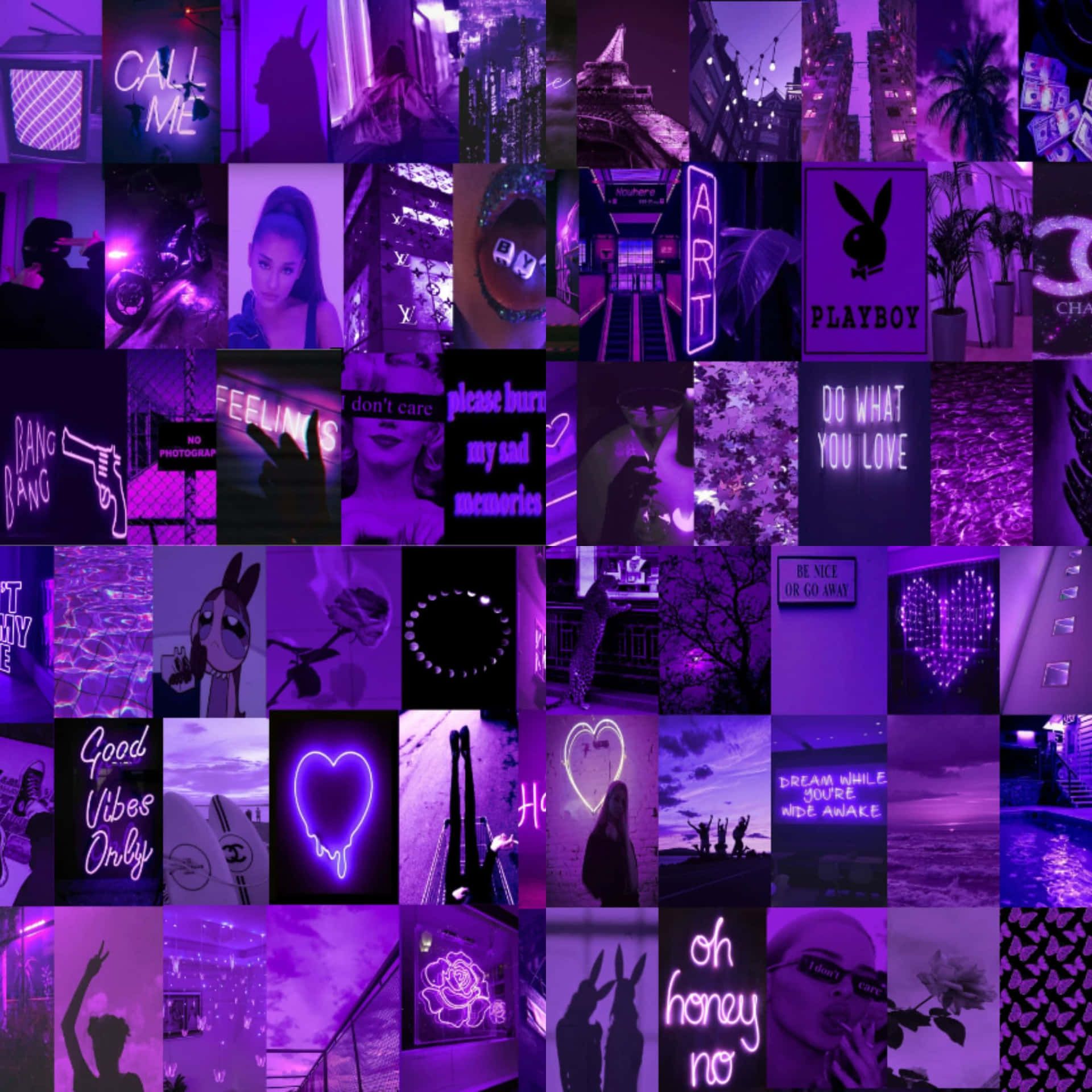 Collage, Lila Ästhetik, Neonlicht, Fotowand, Full HD, Hintergrundbild fürs Tablet