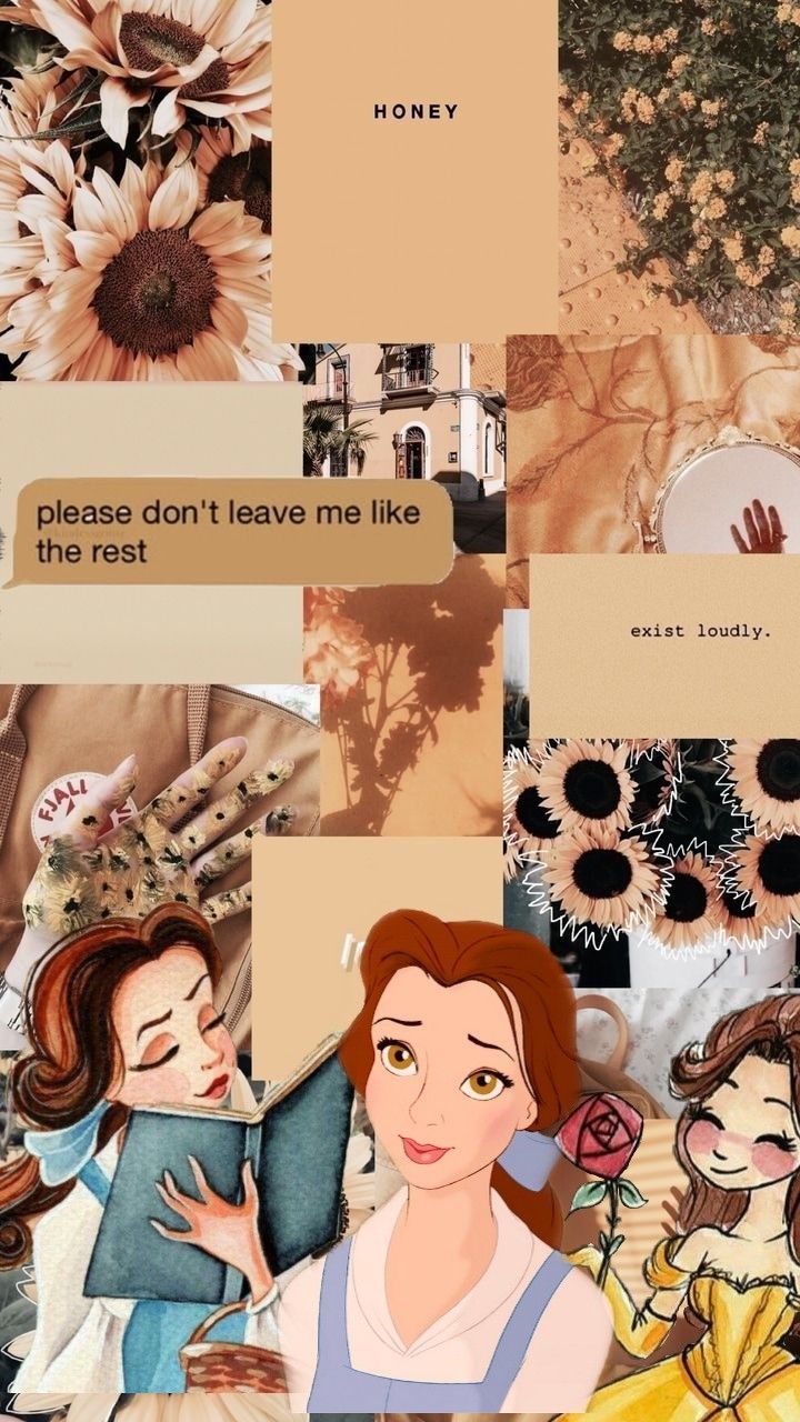 Belle, Die Schöne und das Biest, Disney, Collage, Aesthetic, Beige Töne, HD, Handy-Hintergrundbild