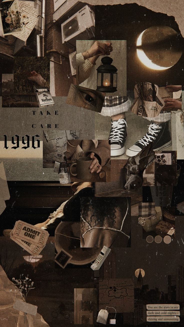 Collage, Braun, Dark Academia, Ästhetik, Hintergrundbild für iPhone und Android