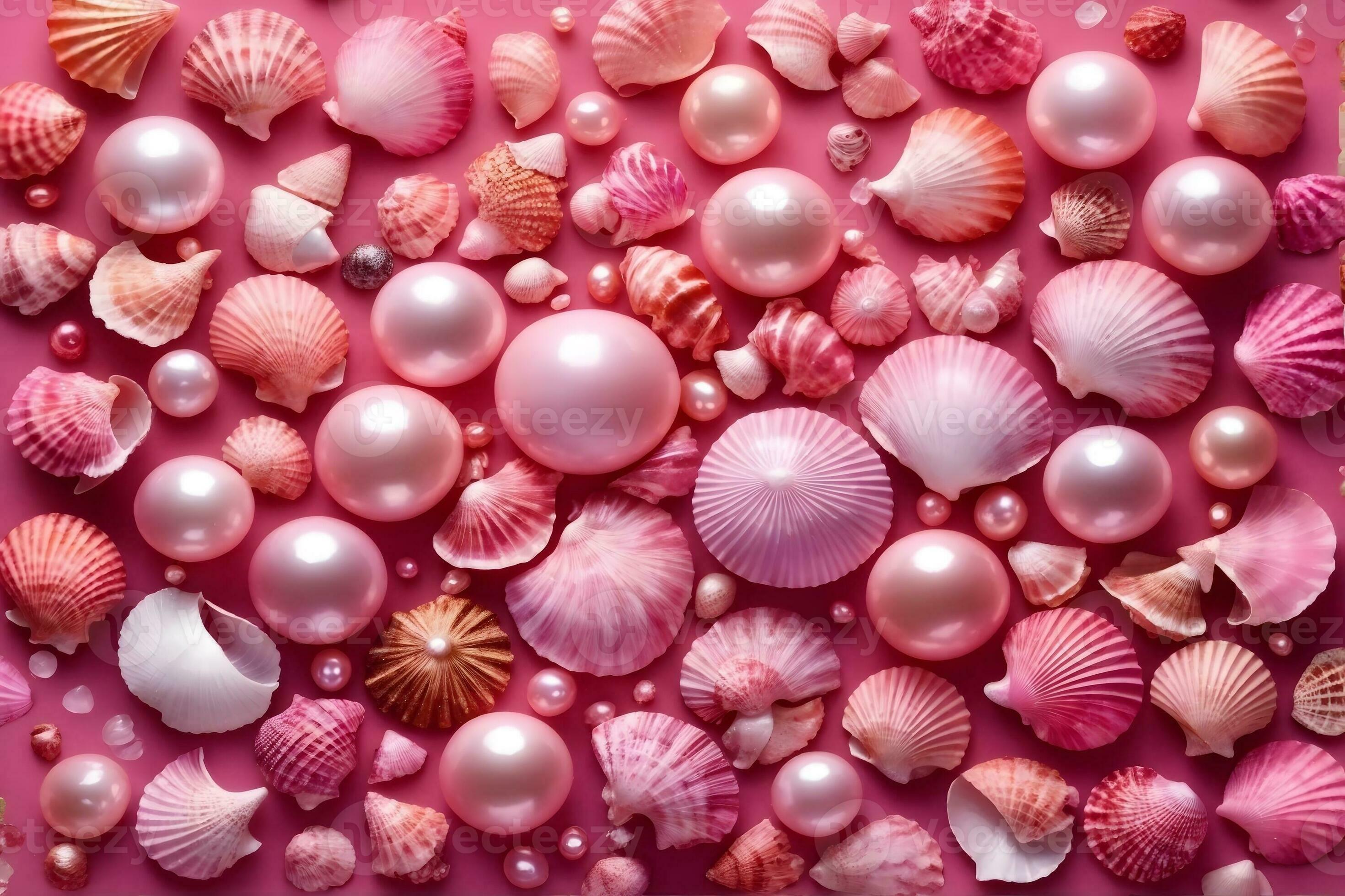 Muscheln, Perlen, Pink, Textur, 3D-Kunst, 2K, Hintergrund für den Desktop