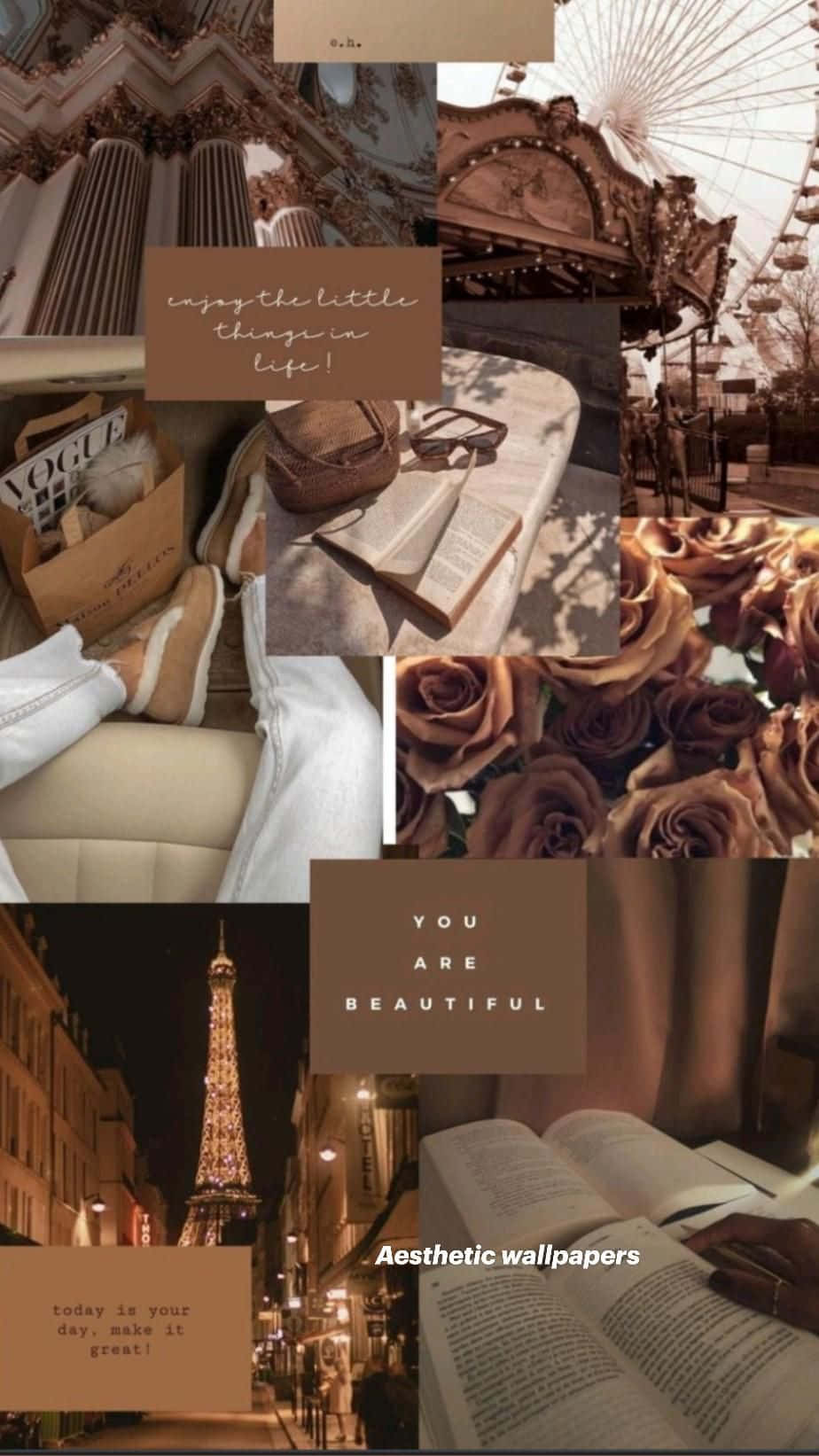 Braun, Collage, Aesthetic, Kaffee, Stadt bei Nacht, HD, Sperrbildschirm fürs iPhone