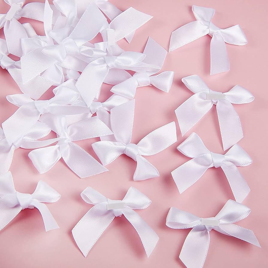Weiße Schleifen, Satin, Rosa Hintergrund, Draufsicht, Wallpaper