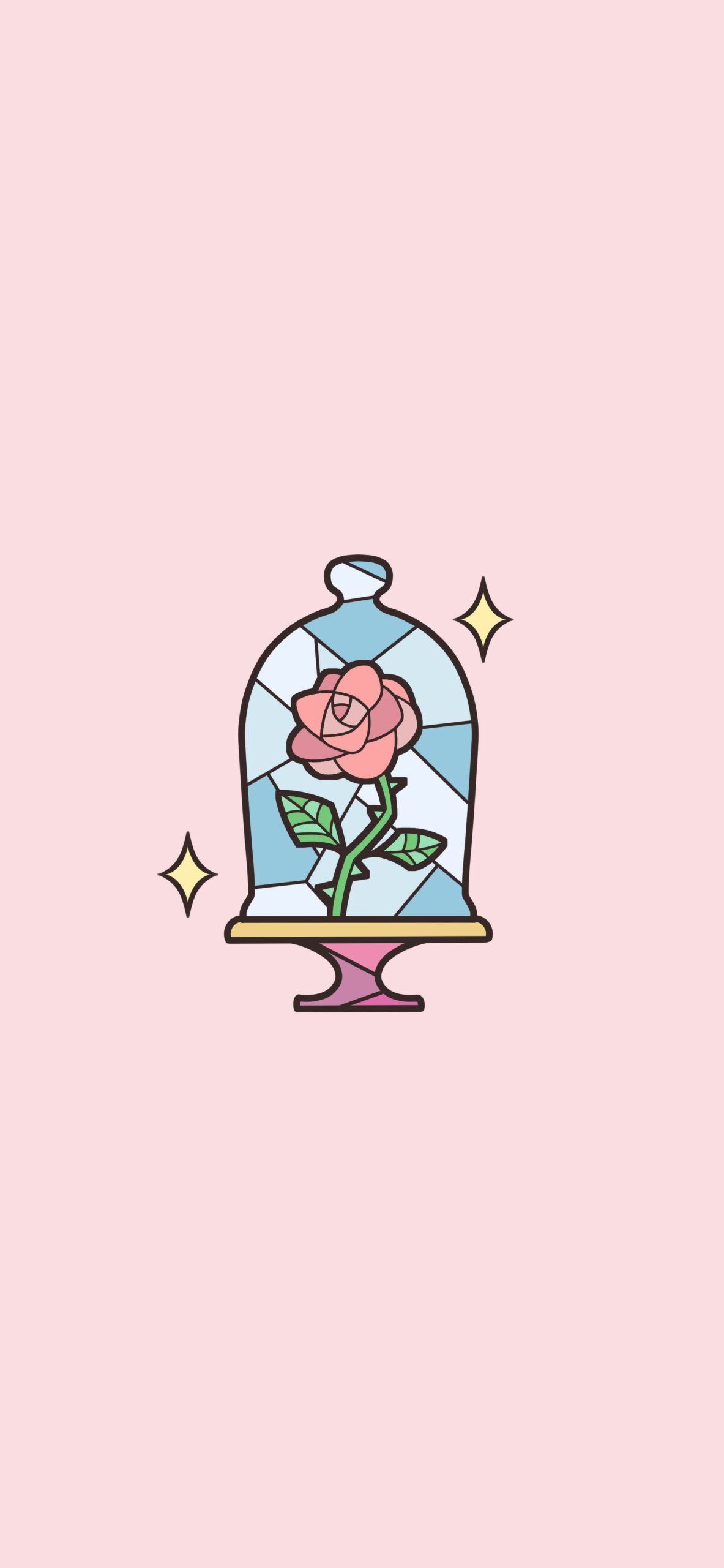 Die Schöne und das Biest, Rose, Glasglocke, Hellrosa, Minimalistisch, Full HD, Handy-Hintergrundbild