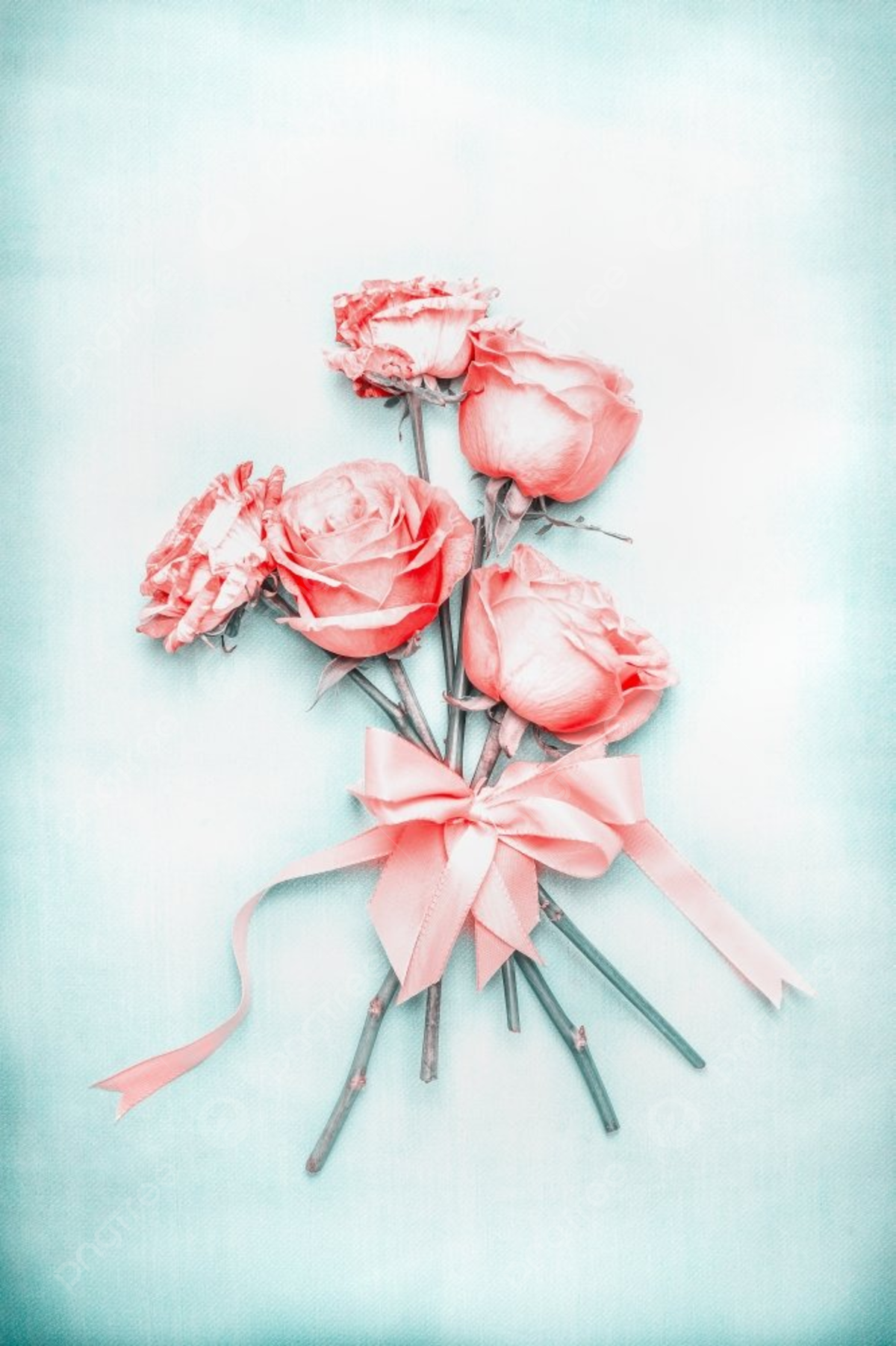 Rosen, Rosa Schleife, Blumenstrauß, Türkiser Hintergrund, Sperrbildschirm fürs iPhone