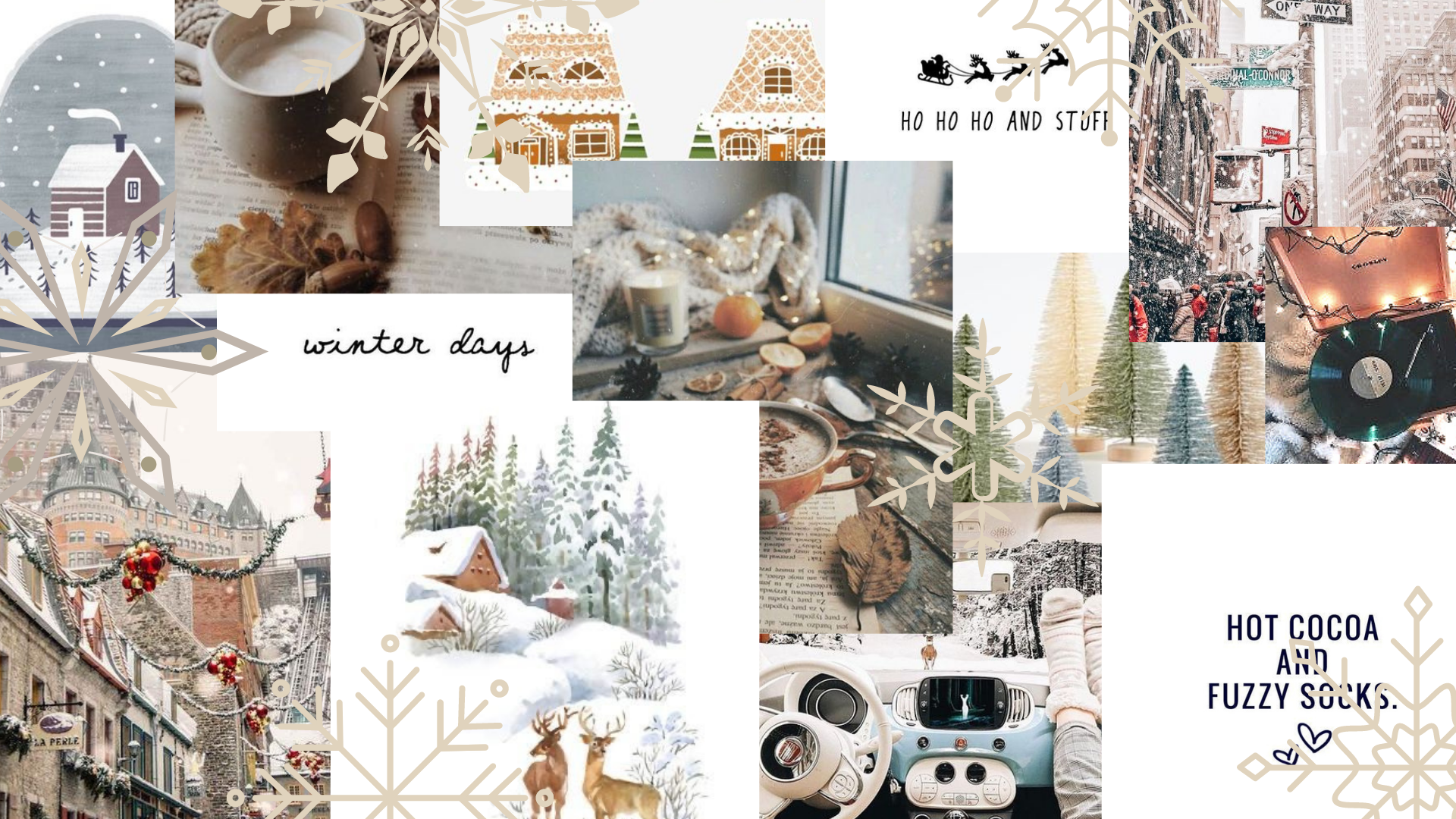 Collage, Winter, Weihnachten, Hot Cocoa, Beige Töne, Full HD, Desktop-Hintergrund für Windows