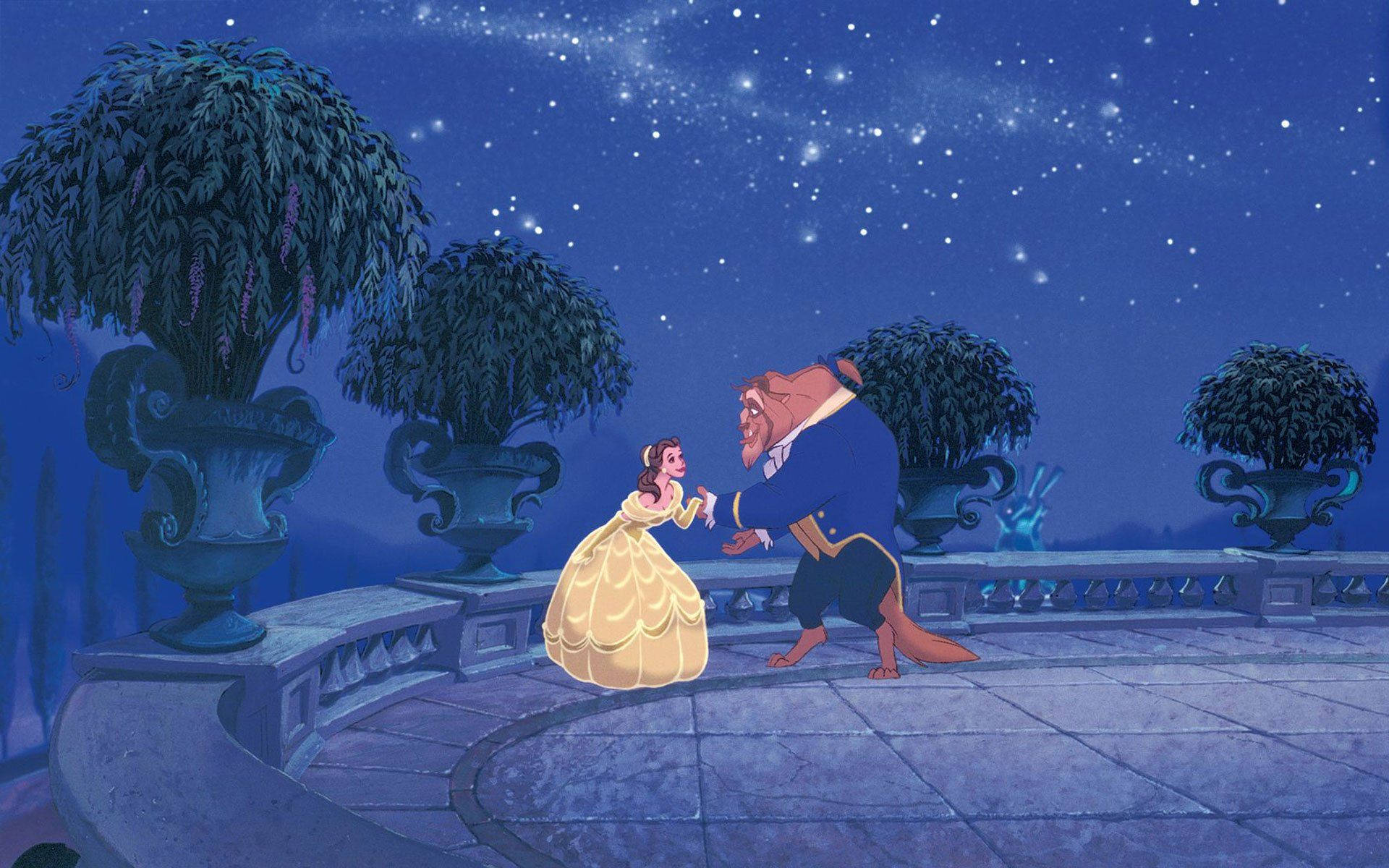 Belle, Biest, Die Schöne und das Biest, Disney, Tanz, Sternenhimmel, Nacht, Full HD, MacBook-Hintergrundbild