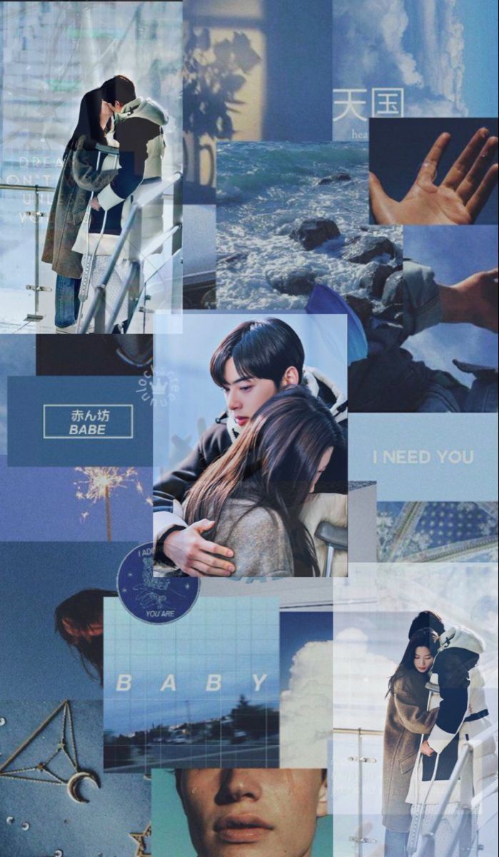 Paar, Collage, Blau, Romantik, Aesthetic, Hintergrundbild für iPhone und Android