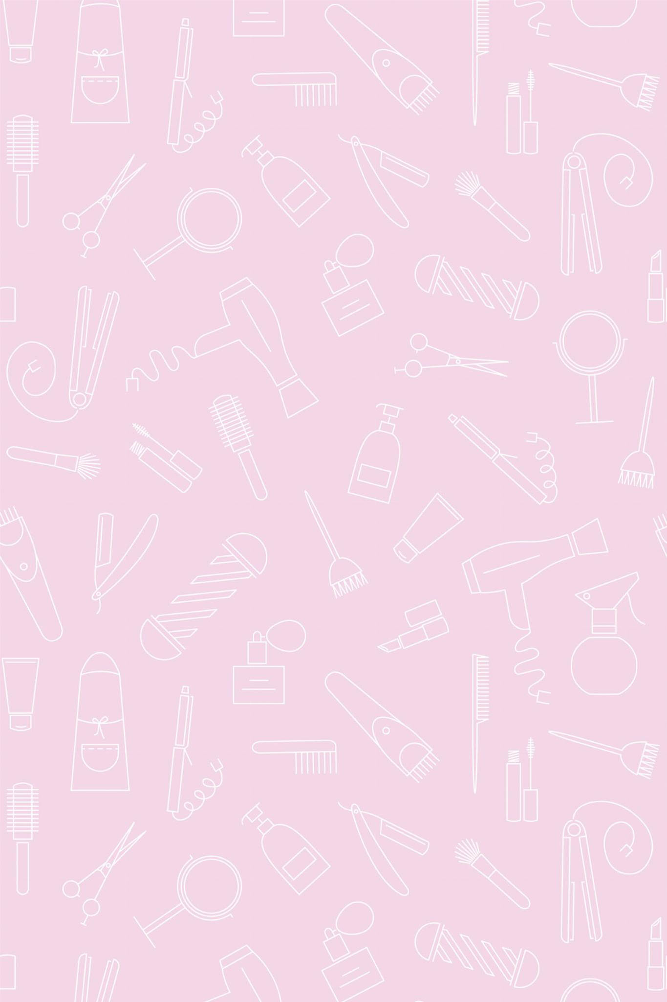 Kosmetik-Muster, Rosa Hintergrund, Pastell, Make-up-Symbole, Sperrbildschirm fürs iPhone