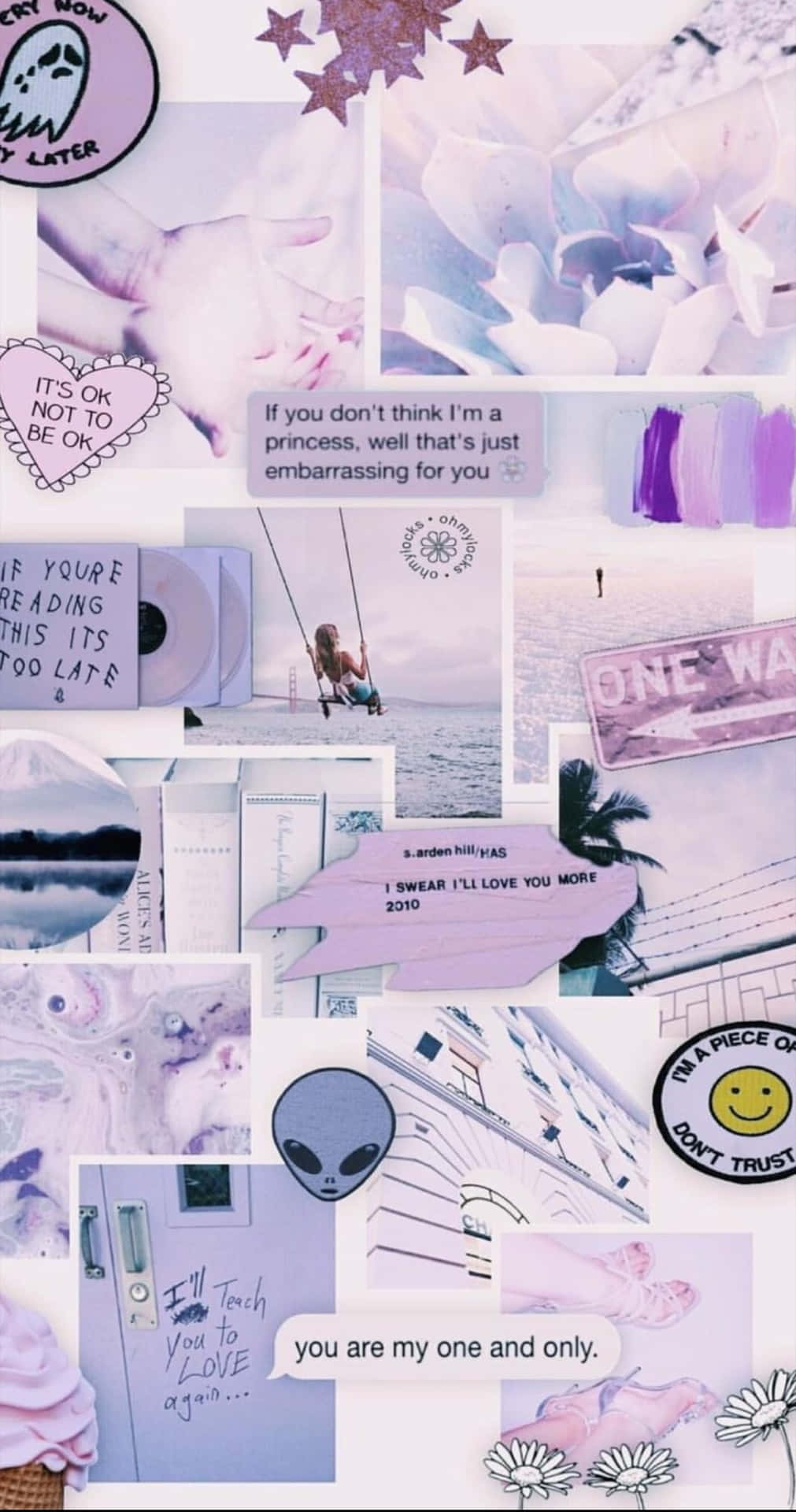Lila Aesthetic, Collage, Pastell, Sprüche, Fotos, HD, Sperrbildschirm fürs iPhone