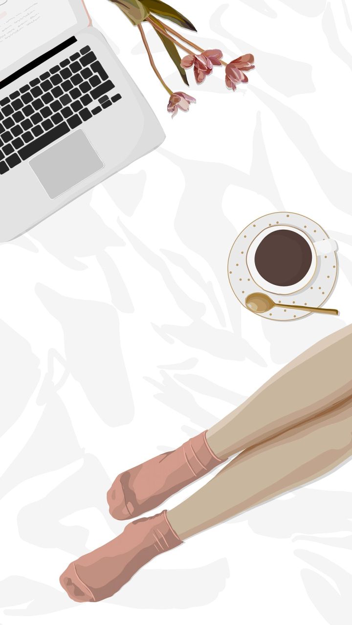 Laptop, Kaffee, Beine, Flatlay, Blätter, Weißer Hintergrund, Sperrbildschirm fürs iPhone