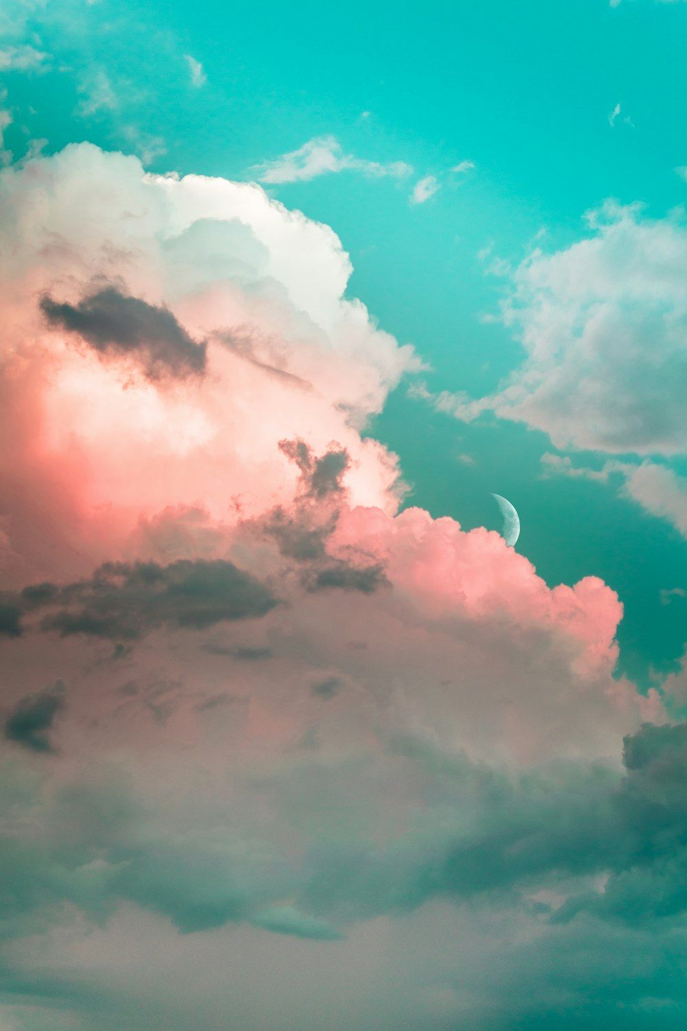 Rosa Wolken, Türkiser Himmel, Himmel, Pastell, HD, Handy-Hintergrund im Hochformat