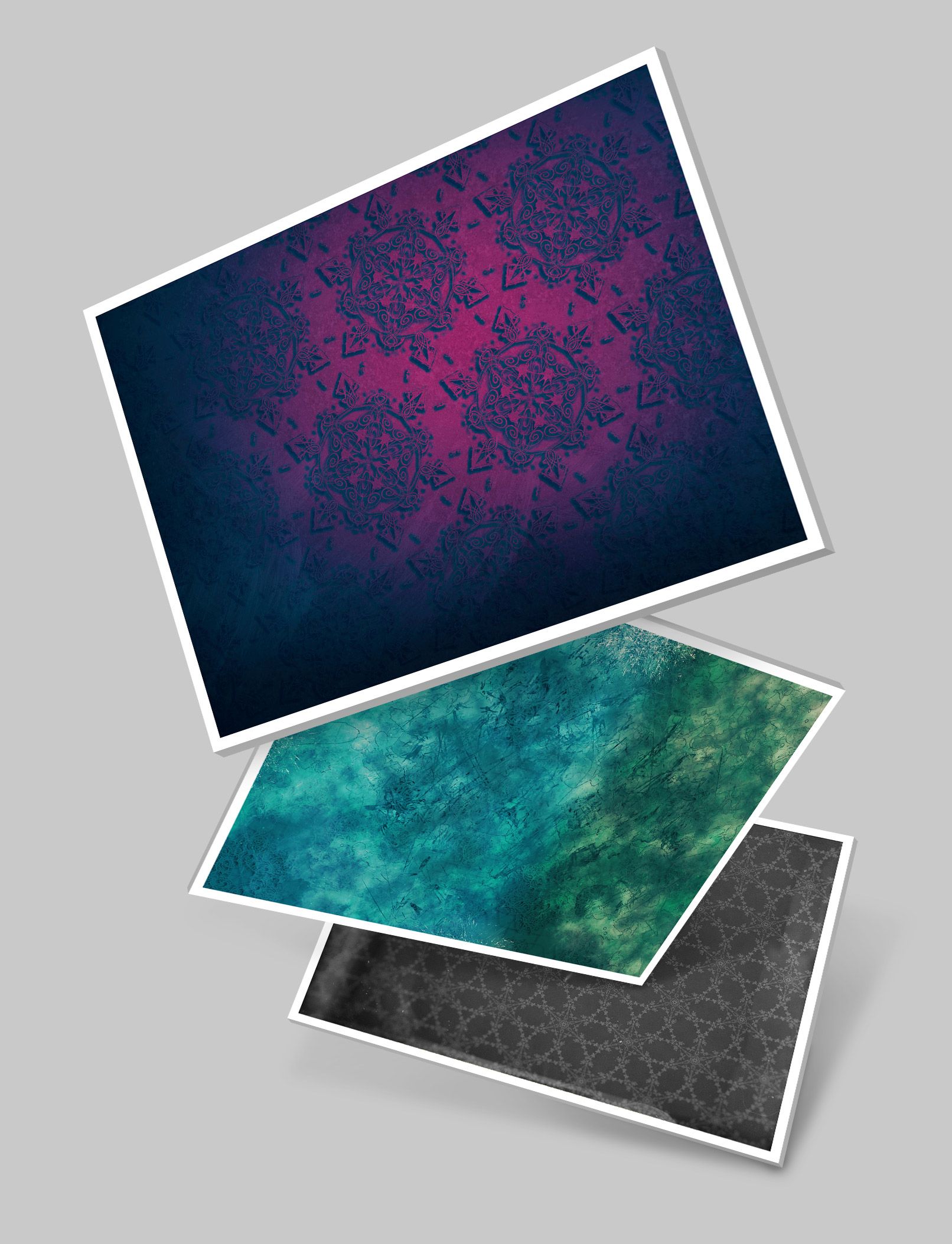 Polaroids, Texturen, Lila, Grün, Grauer Hintergrund, QHD+ Wallpaper