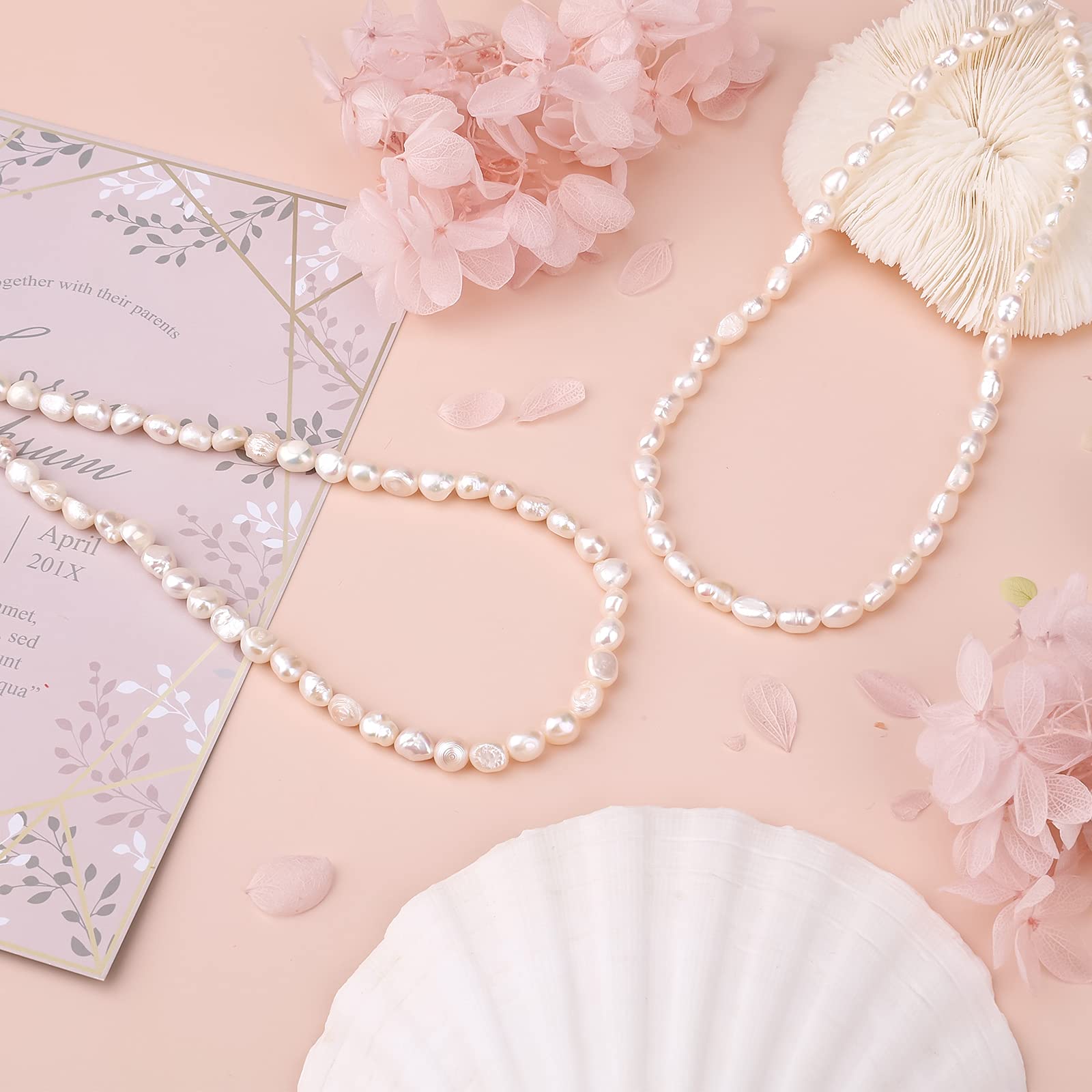 Perlenkette, Muschel, Blumen, Rosa Töne, Flatlay, HD, iPad-Hintergrundbild