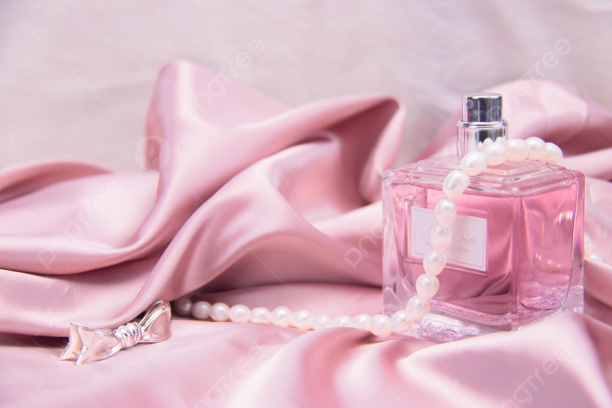 Parfüm, Perlenkette, Rosa Seide, Schleife, Rosa Töne, Hintergrundbild