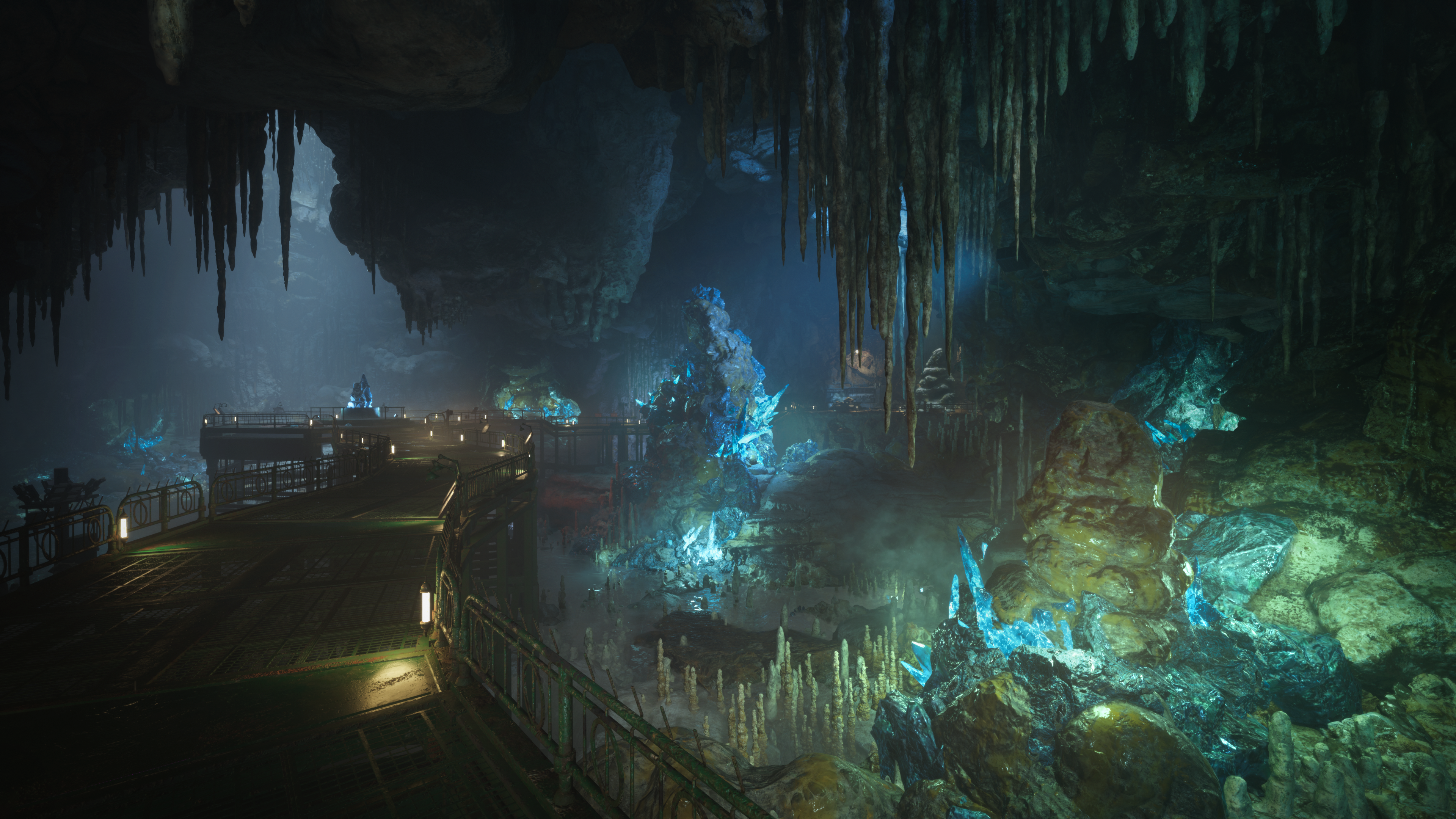 Final Fantasy VII Rebirth, Höhle, Tropfsteinhöhle, Leuchtende Kristalle, Dunkel, 4K Wallpaper