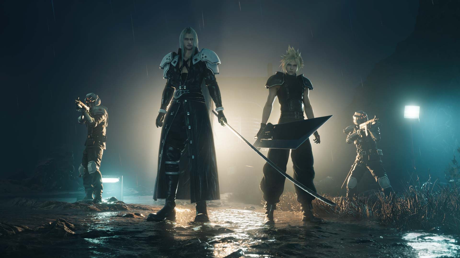 Sephiroth, Cloud Strife, Final Fantasy VII Rebirth, Gegenlicht, Nebel, Konfrontation, 1080p-Hintergrundbild