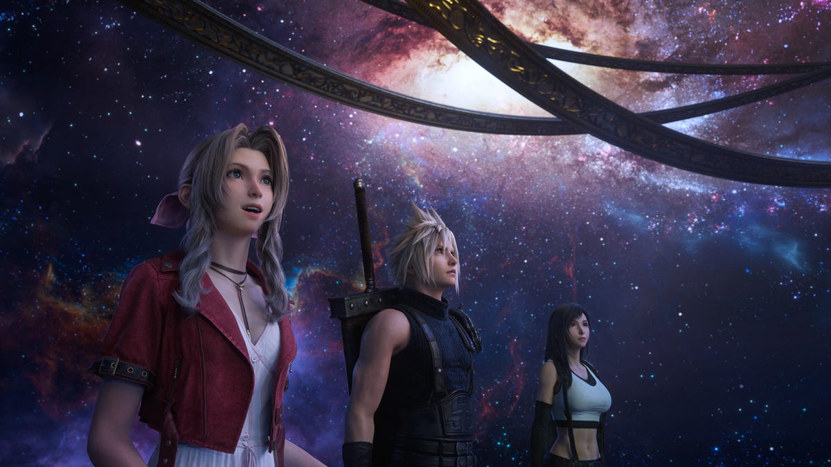 Aerith Gainsborough, Cloud Strife, Tifa Lockhart, Final Fantasy VII Rebirth, Sternenhimmel, Kosmos, Hintergrundbild