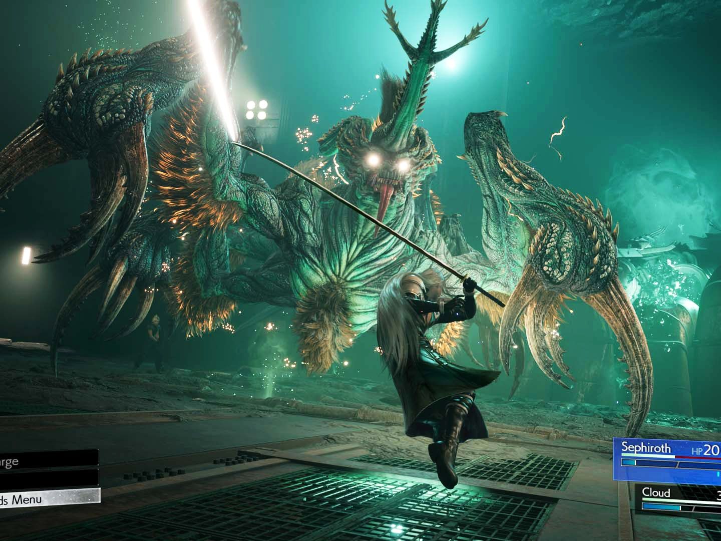 Final Fantasy VII Rebirth, Bosskampf, Monster, Grünes Licht, Gameplay, Hintergrundbild fürs Tablet
