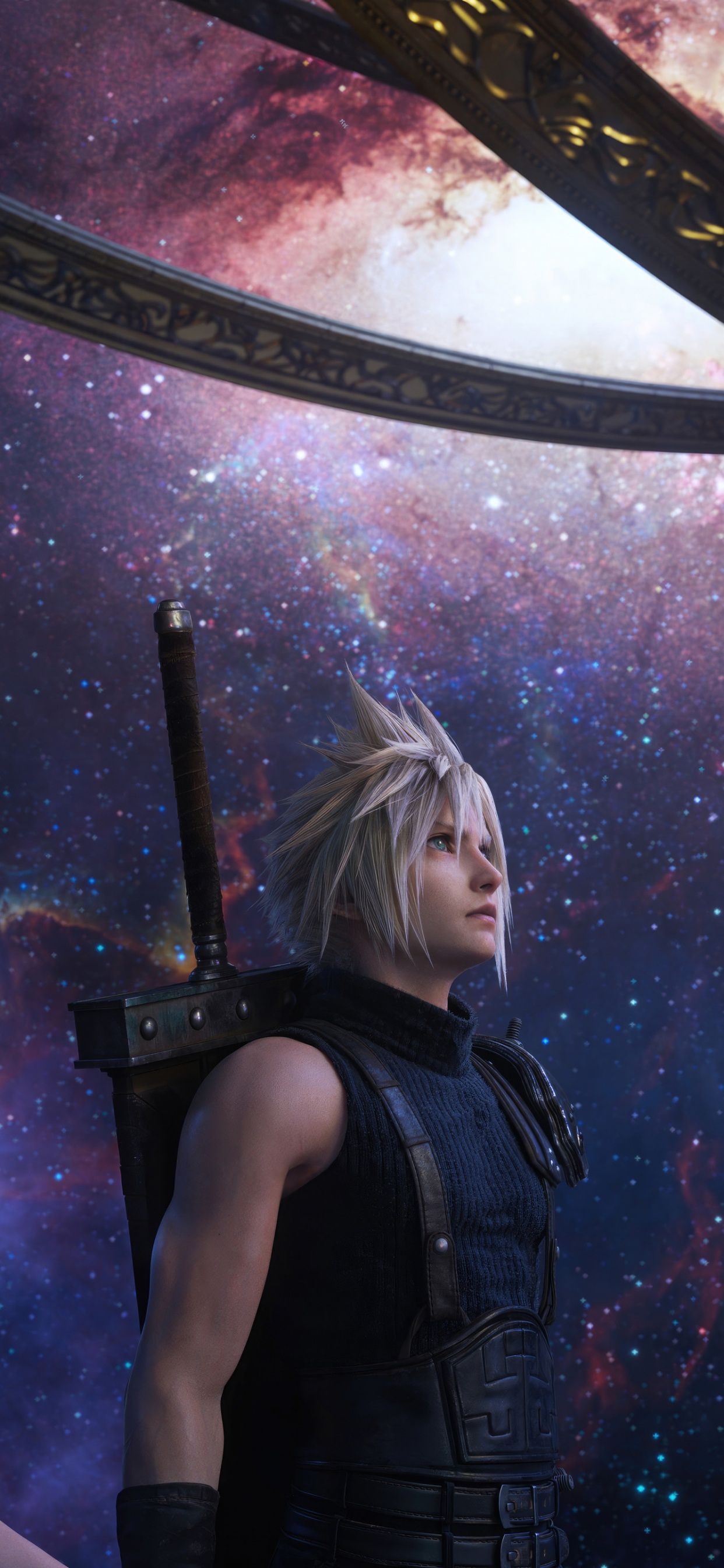 Cloud Strife, Final Fantasy VII Rebirth, Sternenhimmel, Galaxie, Hochformat, iPhone-Hintergrundbild