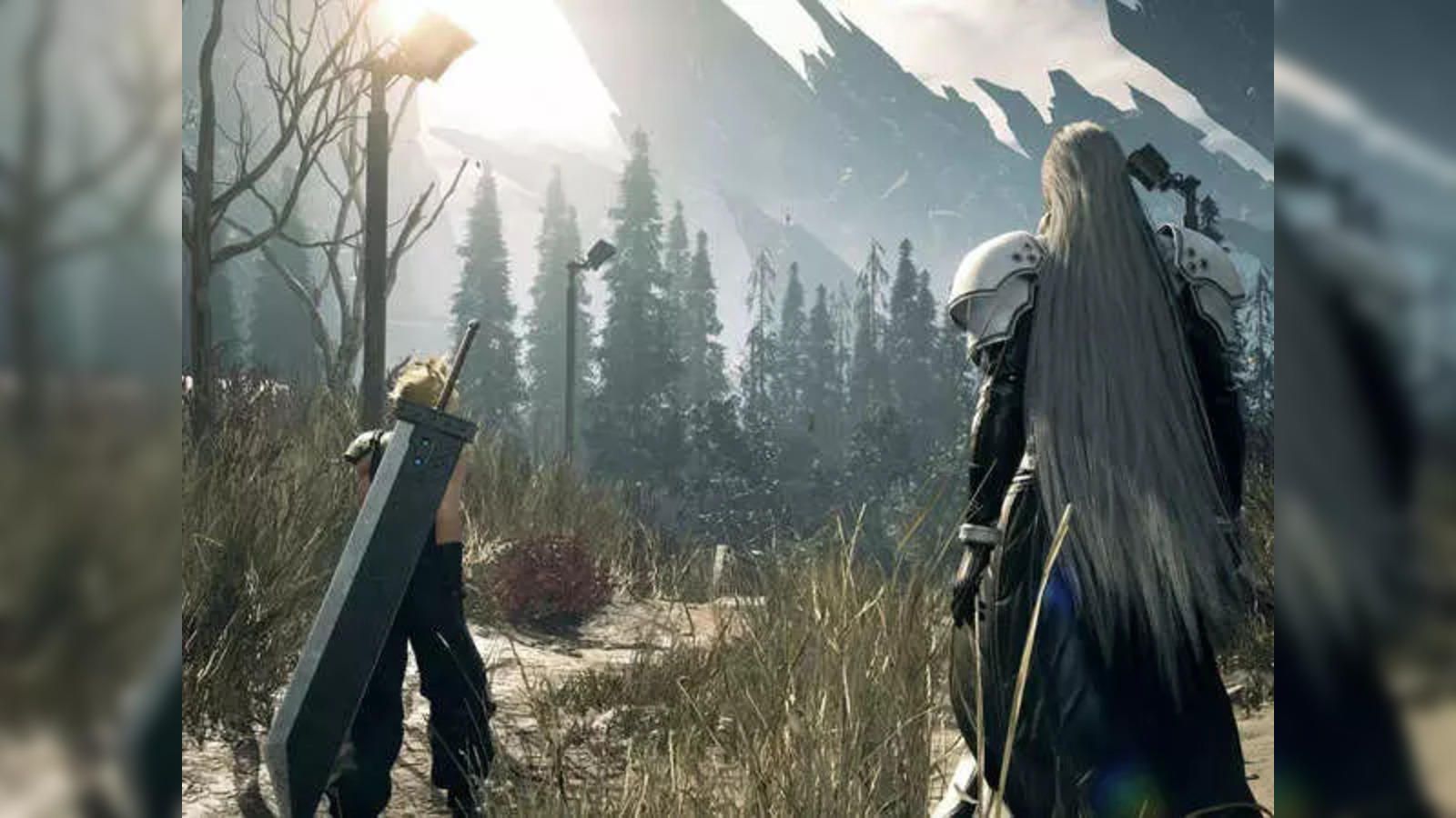Cloud Strife, Sephiroth, Final Fantasy VII Rebirth, Nibelheim, Wald, Berge, HD, PC-Hintergrundbild