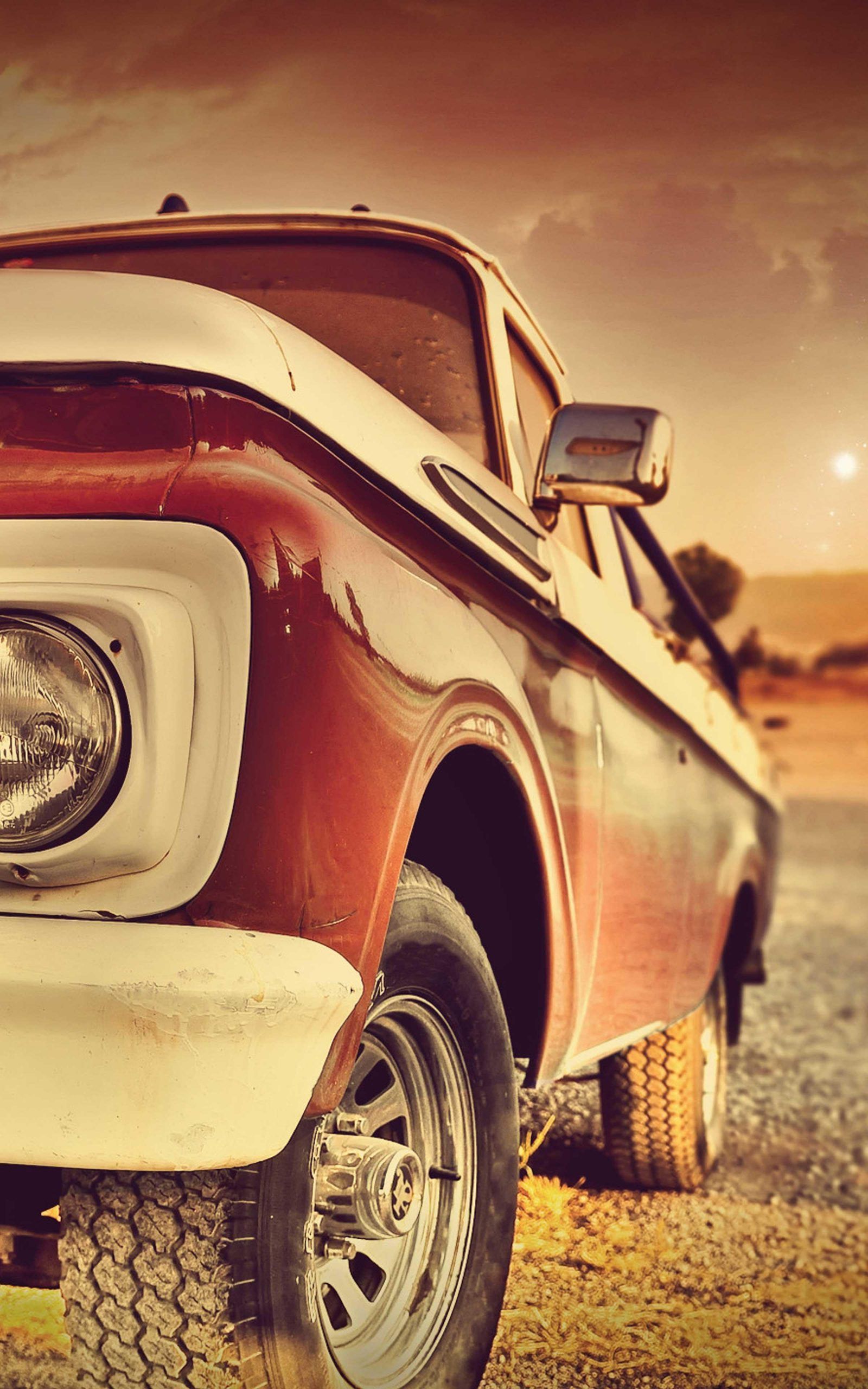 Oldtimer, Pick-up, Rost, Sonnenuntergang, QHD+, Sperrbildschirm fürs iPhone