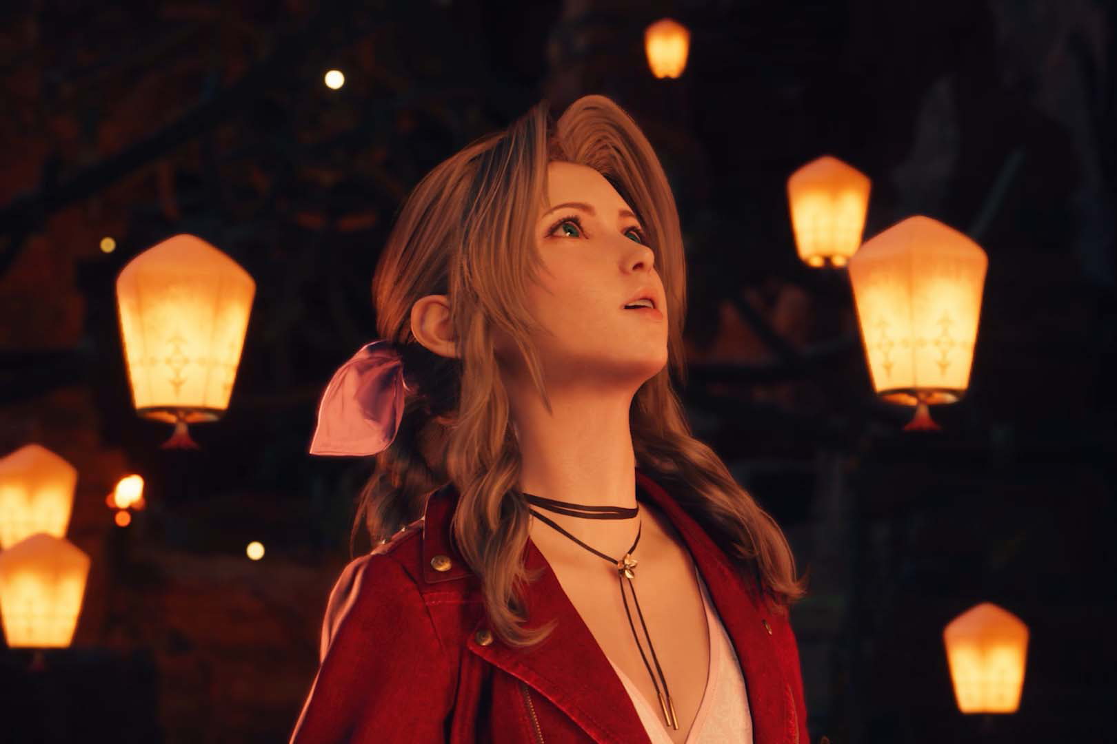 Aerith Gainsborough, Final Fantasy VII Rebirth, Laternen, Nacht, Warmes Licht, HD-Hintergrund